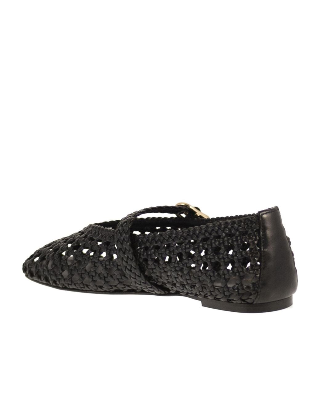 Stuart Weitzman Black Woven Nappa Leather Flats With Strap