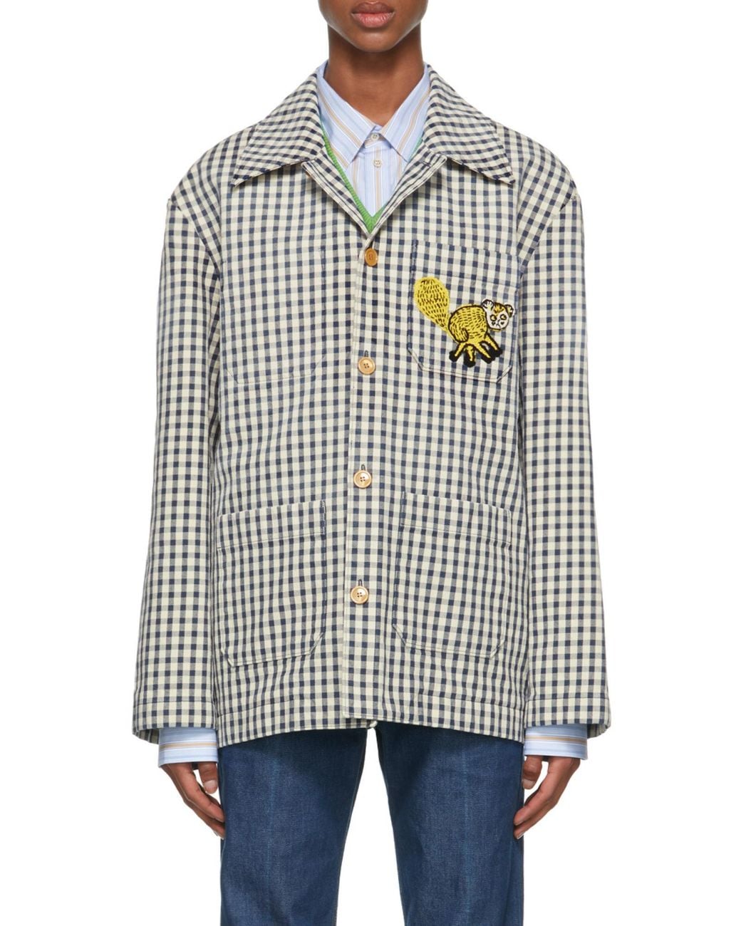Gucci Gray Gingham Patch-Detail Jacket for men