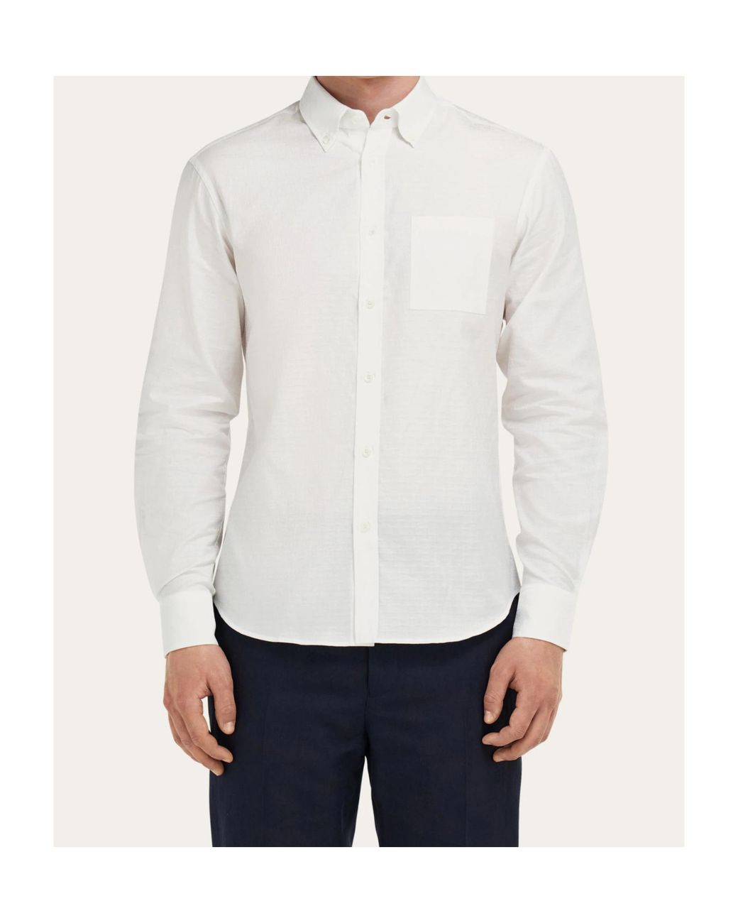 Ferragamo White Ferragamo Logo Jacquard Long-Sleeved Shirt