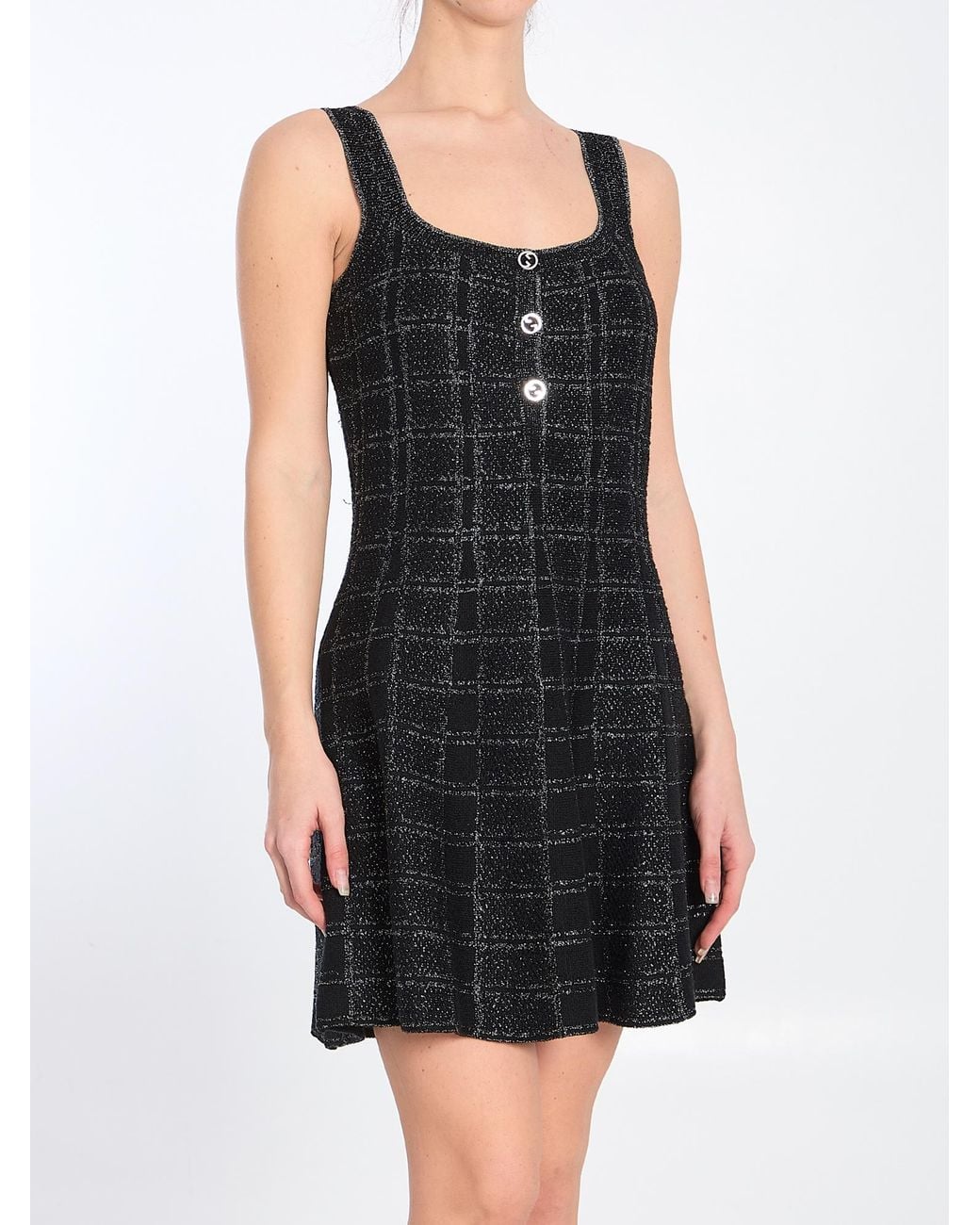 Gucci Black Lamé Check Jacquard Dress