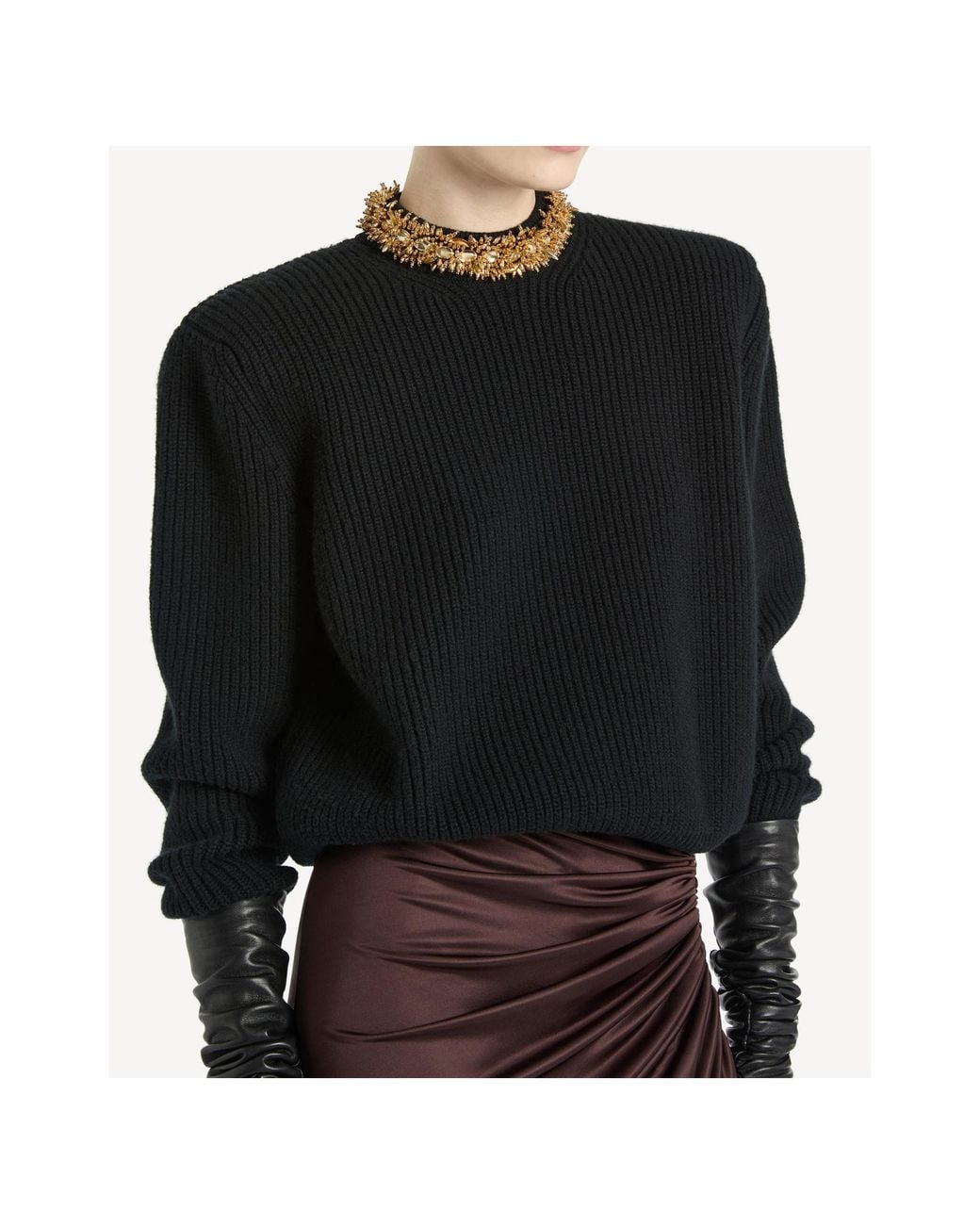 Balmain Black Rocaille Bead Ribbed Knitted Sweater
