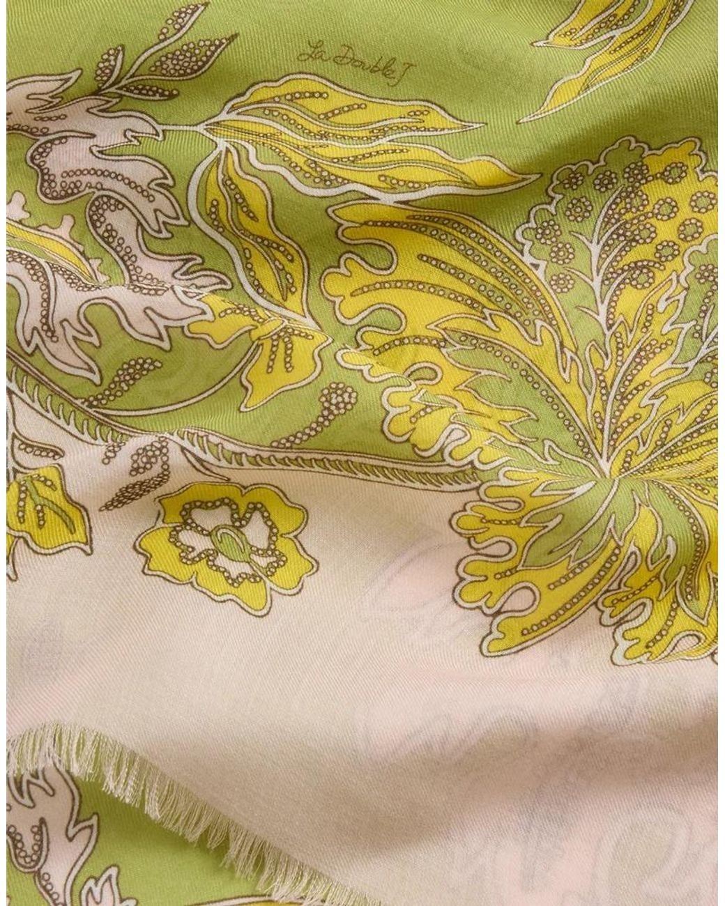 LaDoubleJ Green La Doublej Floral Fringe Scarf