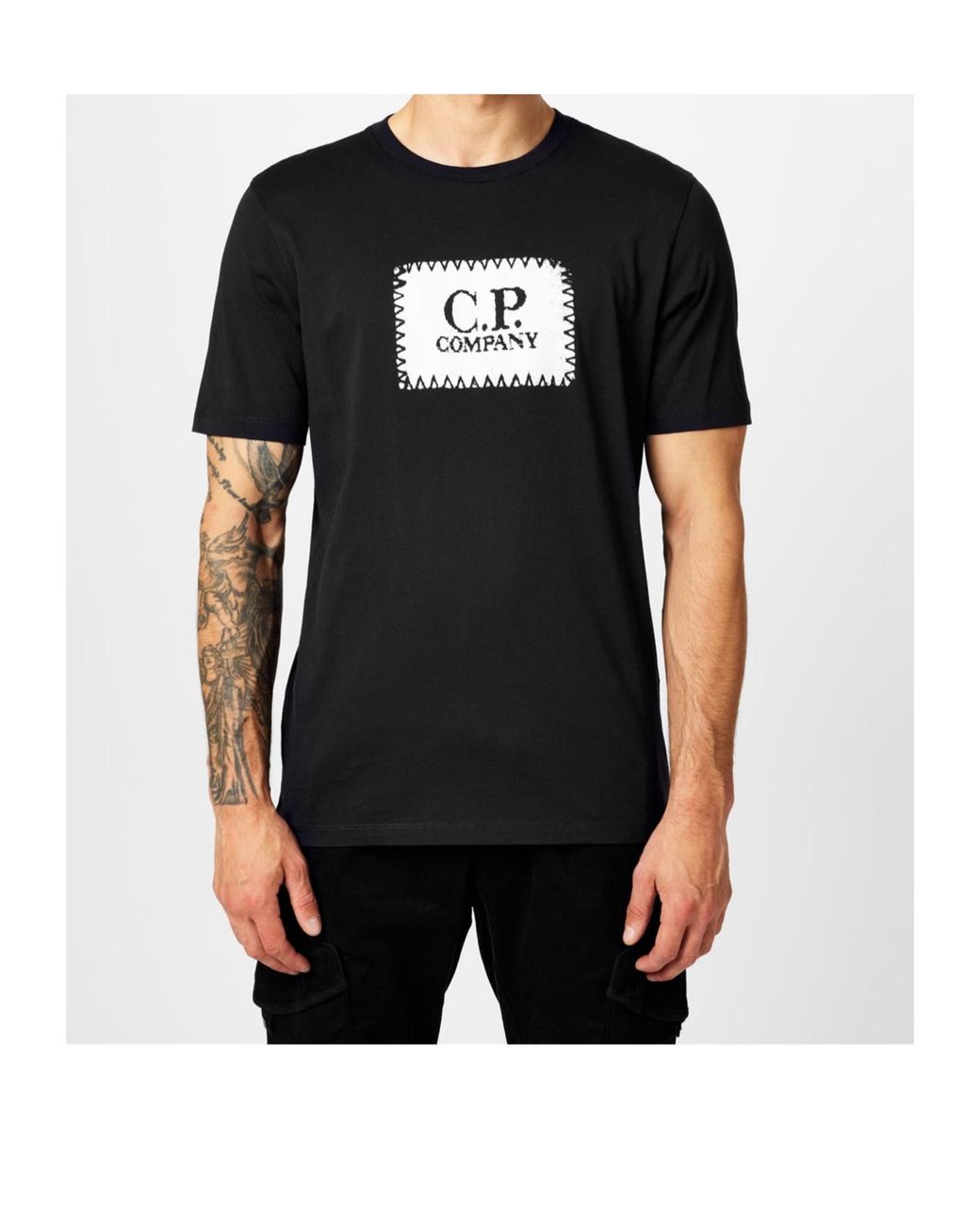 C P Company Blue Block Logo Regular Fit T-Shirt for men
