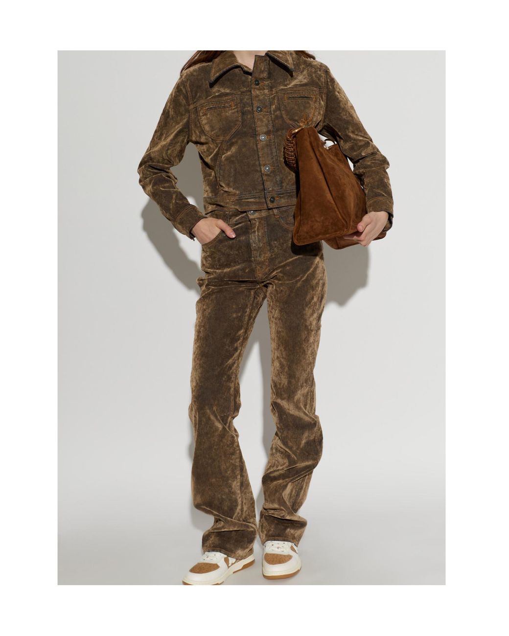 Amiri Brown Vintage Wash Logo Denim Jacket