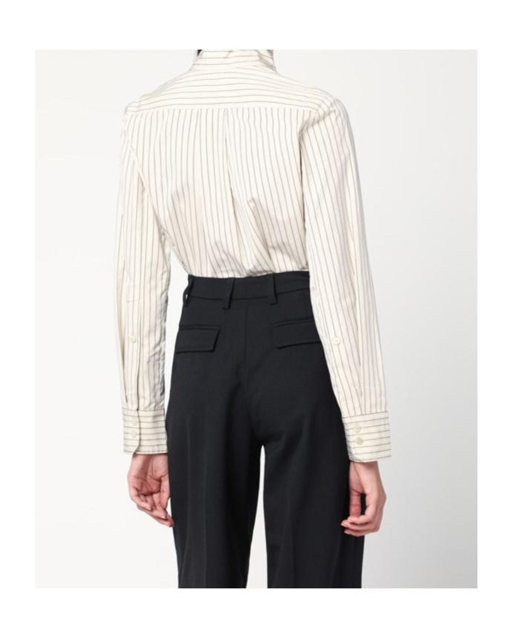 Patou White Scarf Collar Striped Shirt