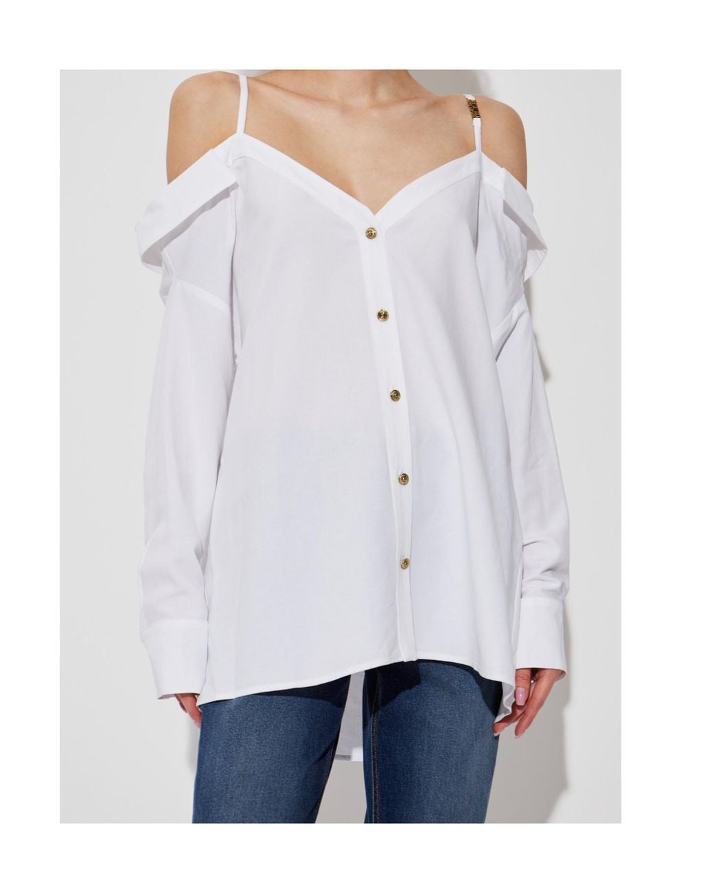 Versace Jeans Blue Couture Off-Shoulder Long-Sleeved Shirt