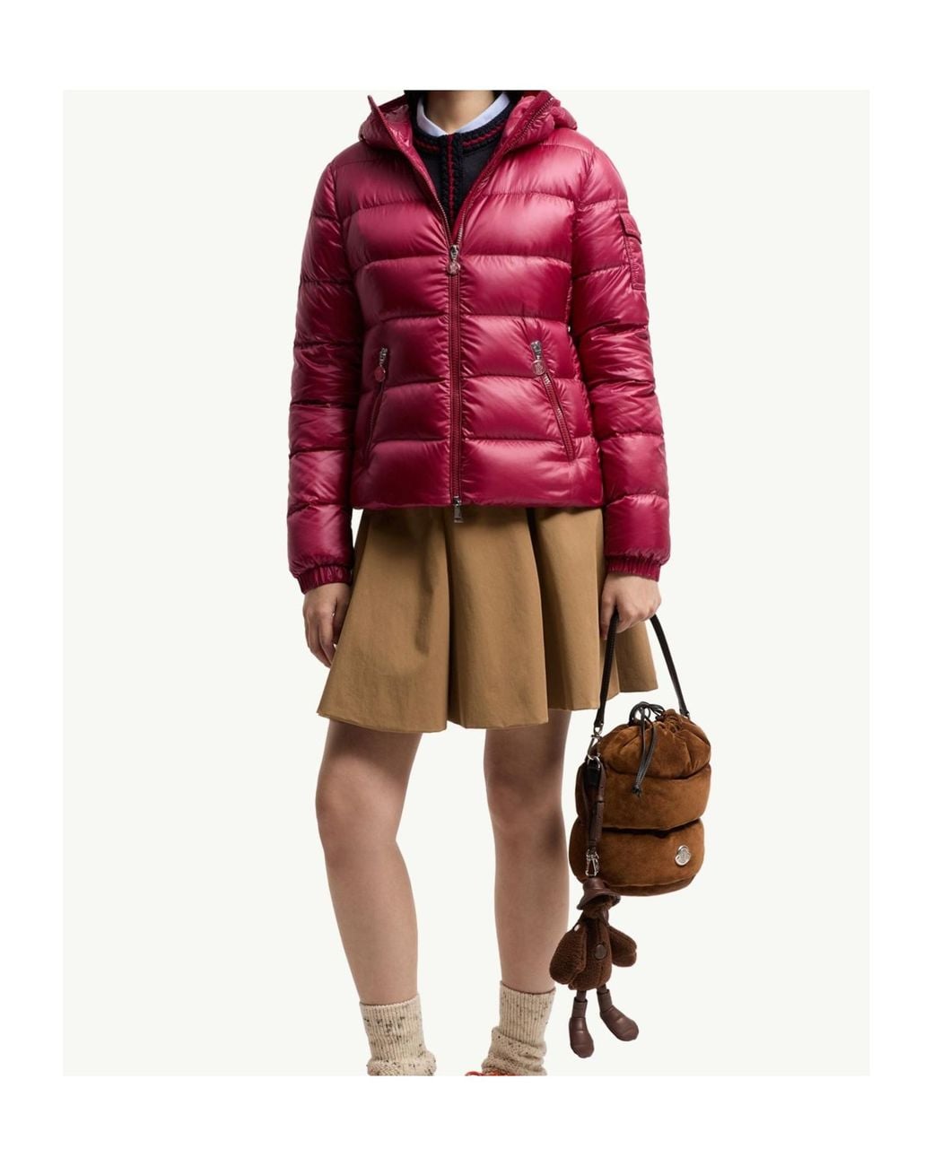 Moncler Red Glesse Zip-Up Short Padded Jacket