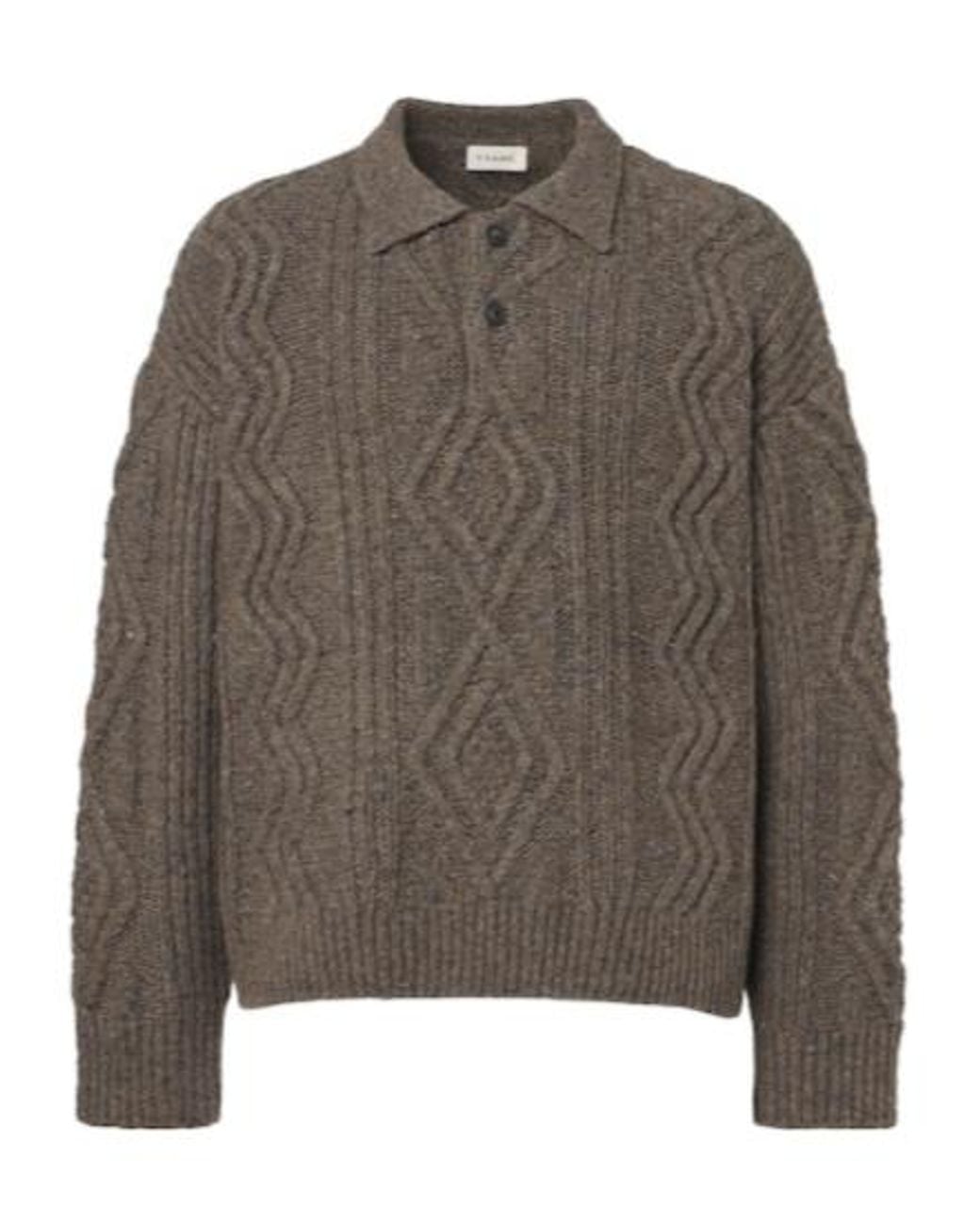FRAME Brown Cable-Knit Wool And Alpaca-Blend Polo Sweater for men