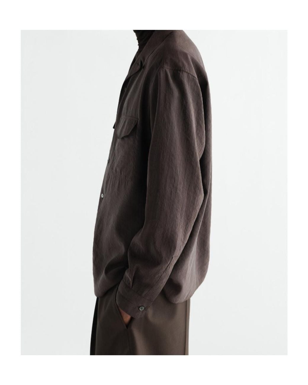 Lemaire Brown Convertible Collar Shirt for men