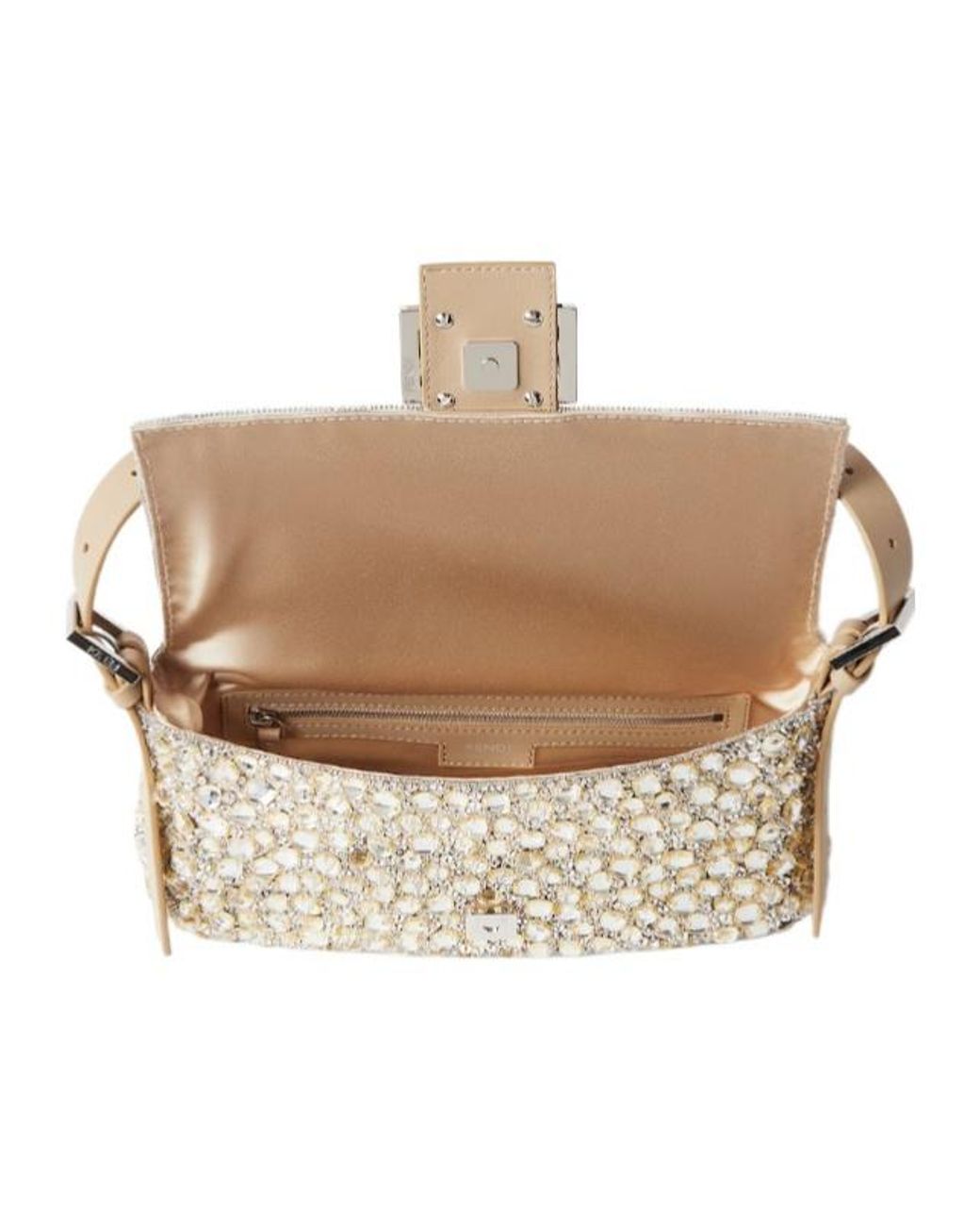 Fendi Metallic Baguette 26424 Bag Embroidered With Cabochon Crystals