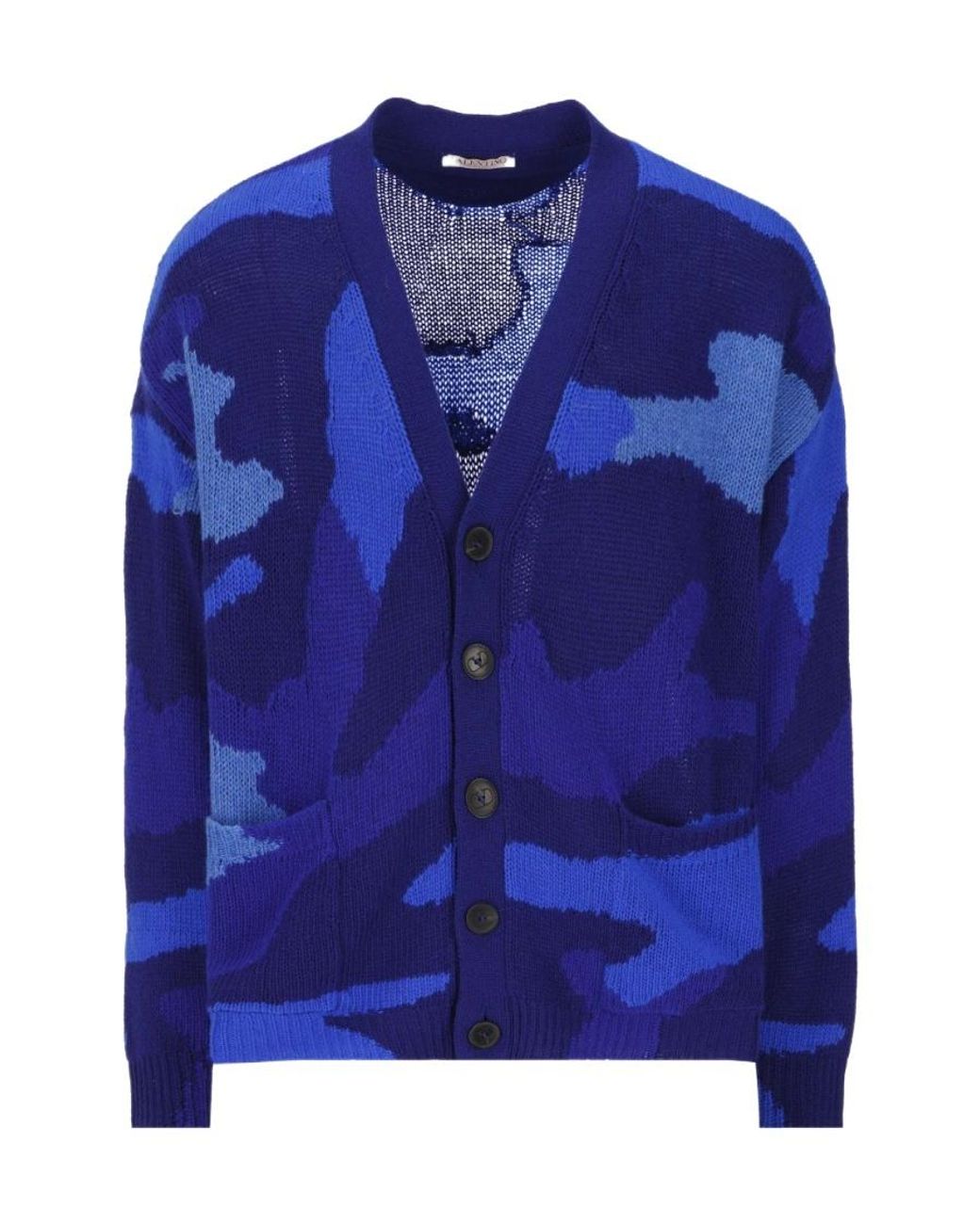 Valentino Blue Camouflage-Pattern Virgin Wool Cardigan for men