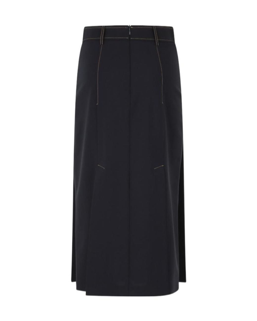 Semicouture Black Janette Contrast-Stitch Pleated Midi Skirt