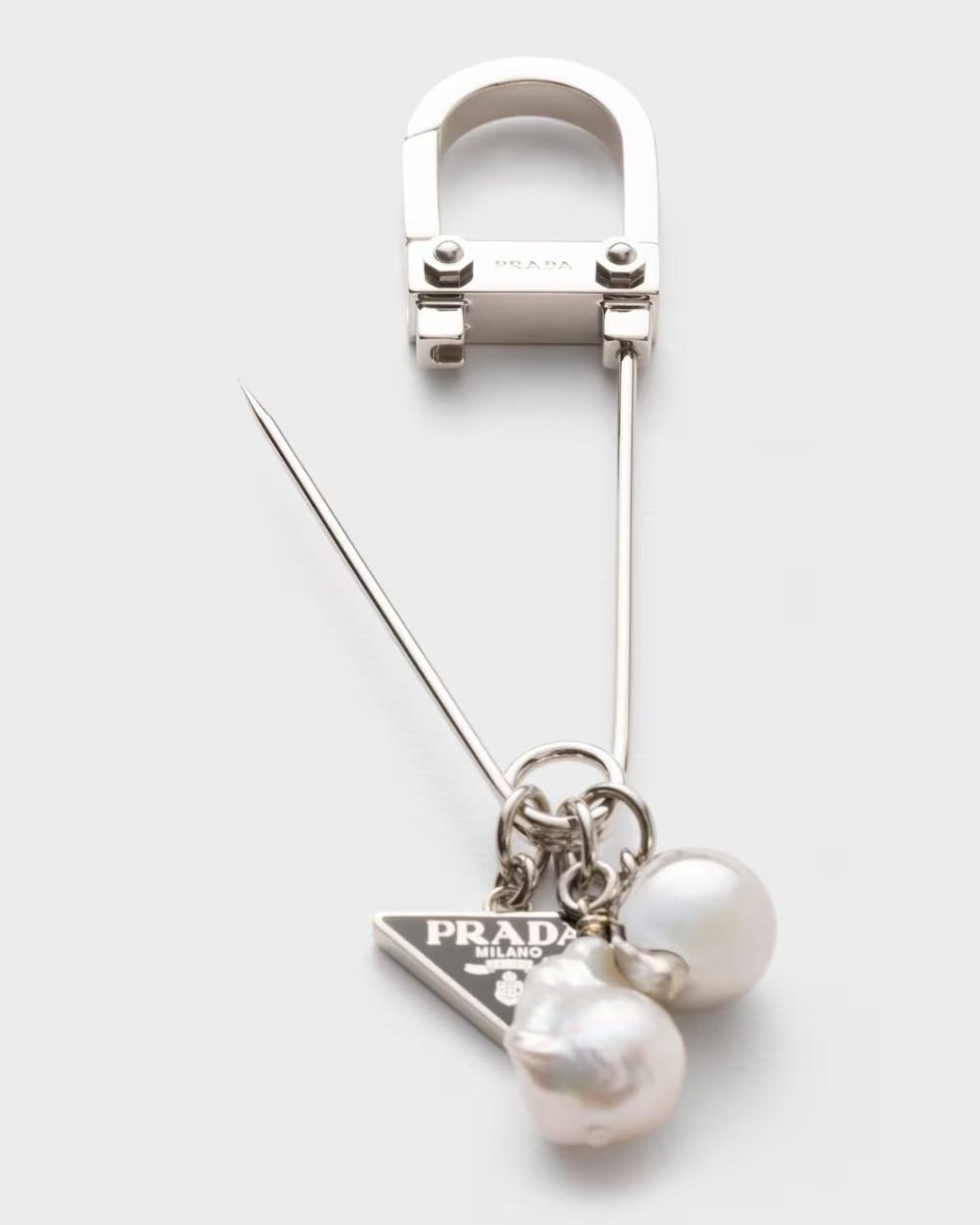 Prada White Metal And Pearl Brooch