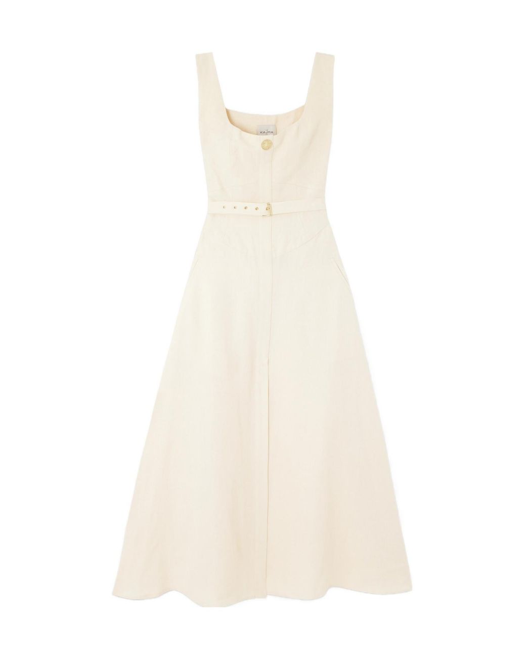LeKasha Natural Belted Linen Midi Dress