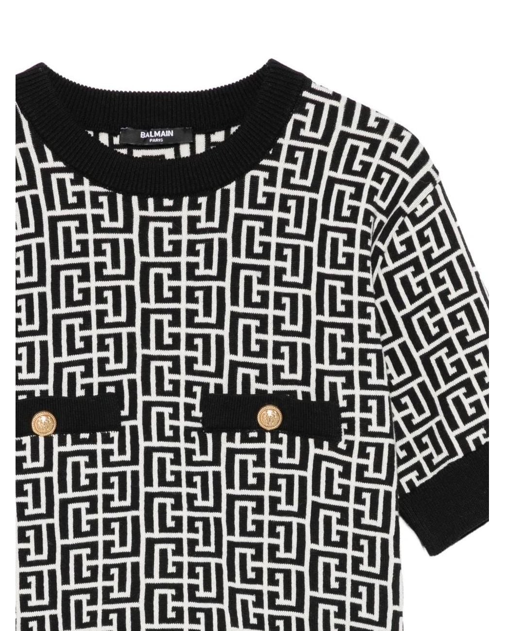 Balmain Black Button Logo Knit Top