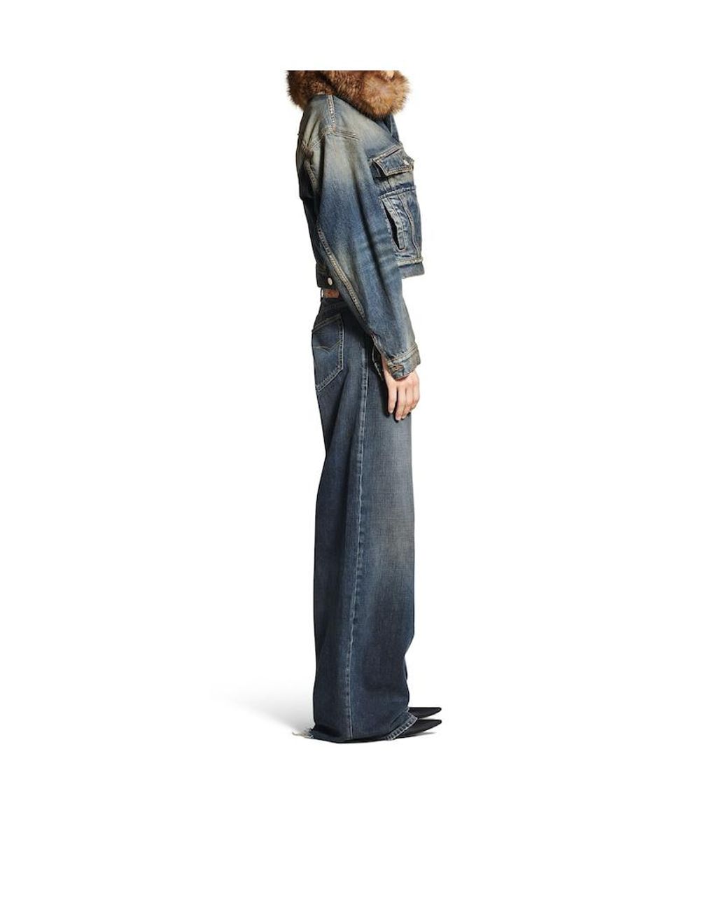 Balenciaga Blue Destroyed Wide-Leg Baggy Jeans