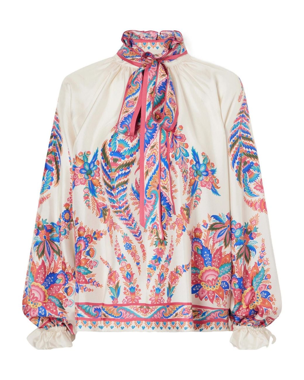 Etro Red Pussy-Bow Paisley-Print Silk Blouse