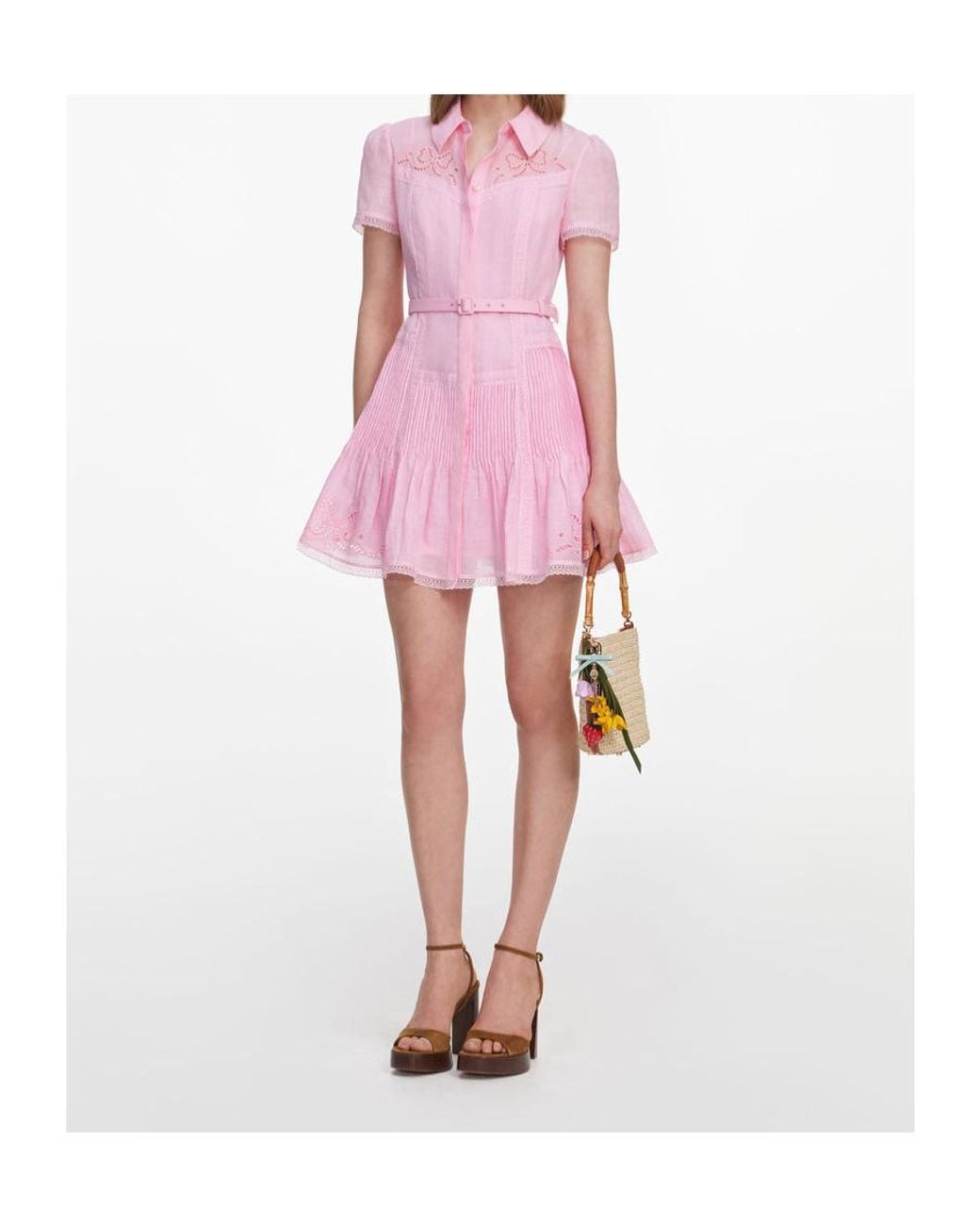 Self-Portrait Pink Embroidered Mini Dress