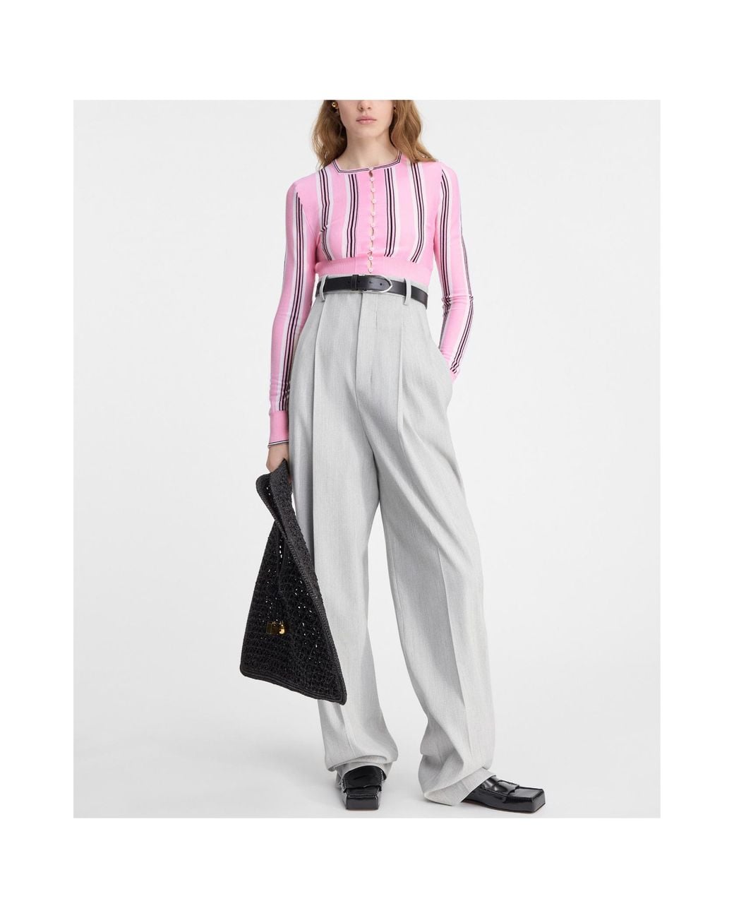 Jacquemus Pink Striped Crewneck Cardigan