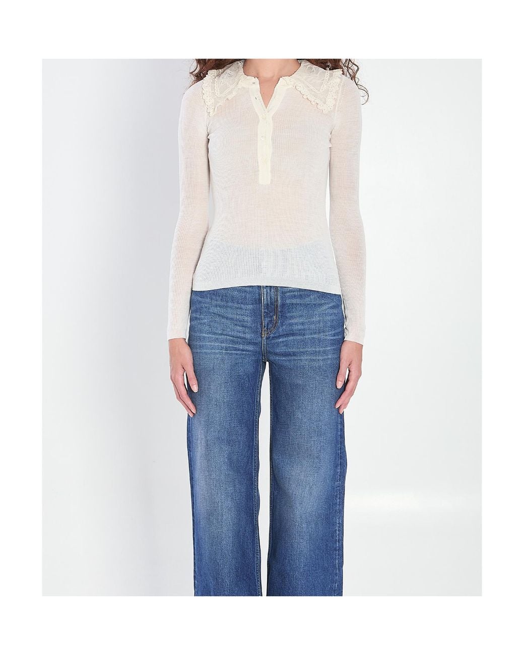 Chloé White Lace-Collar Long-Sleeve Shirt