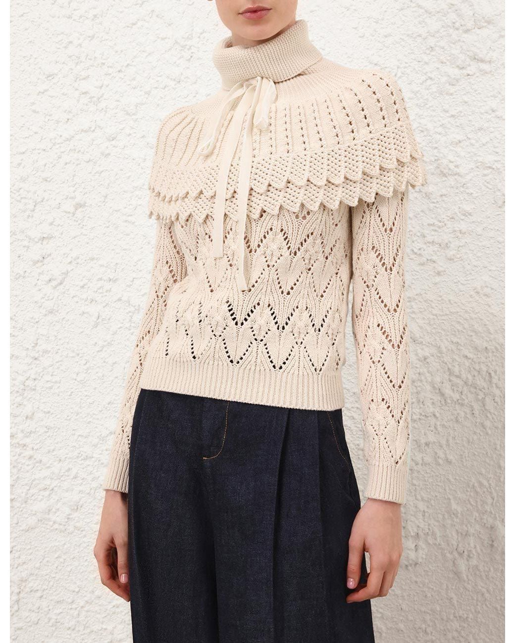 Zimmermann Natural Hypnotic Ruffled Collar Sweater