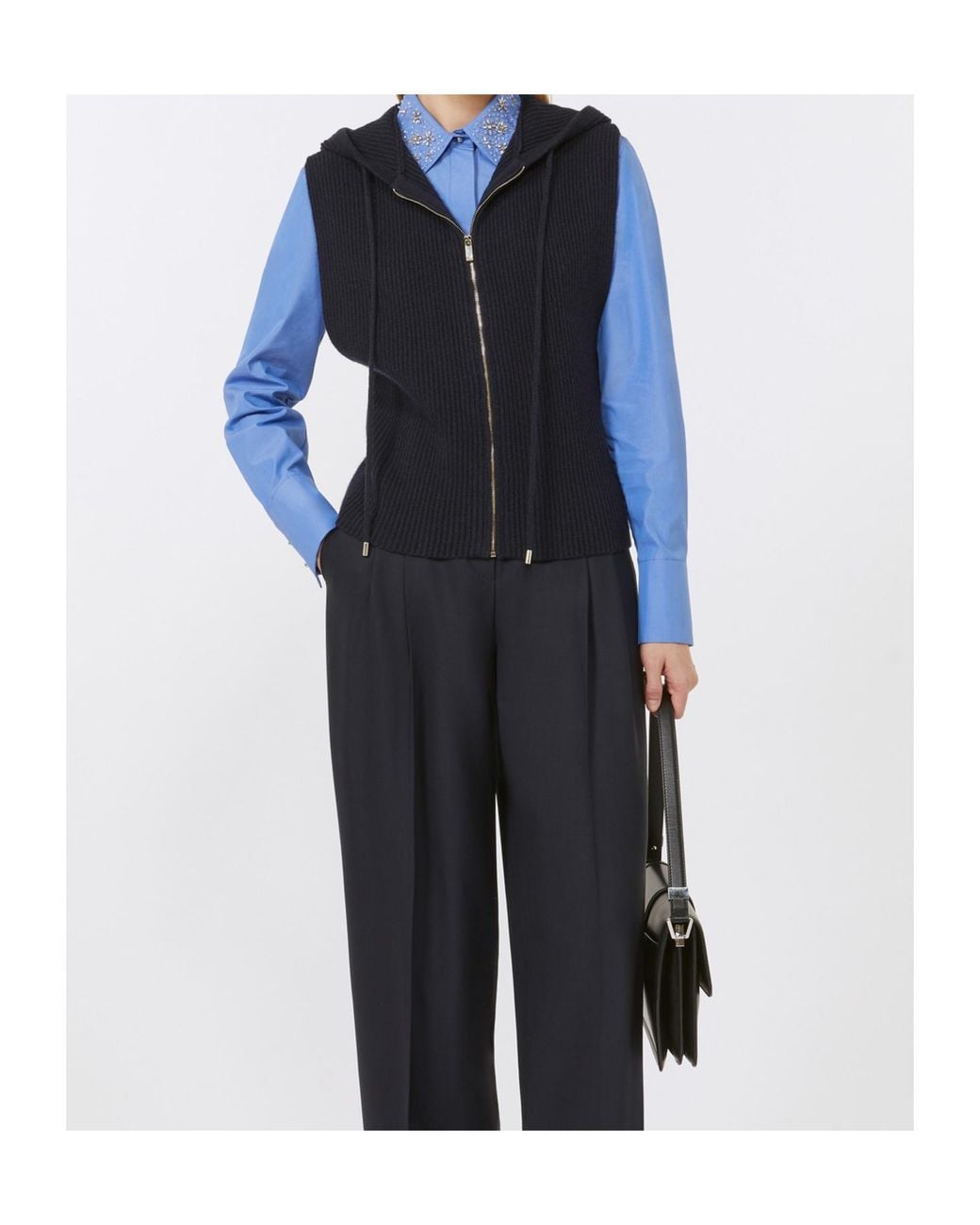 Max Mara Blue Studio Staffa Embellished Long-Sleeved Shirt