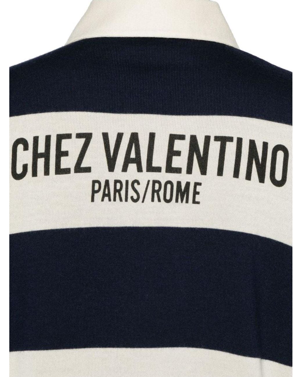 Valentino Blue Striped Long Sleeve Polo Shirt for men