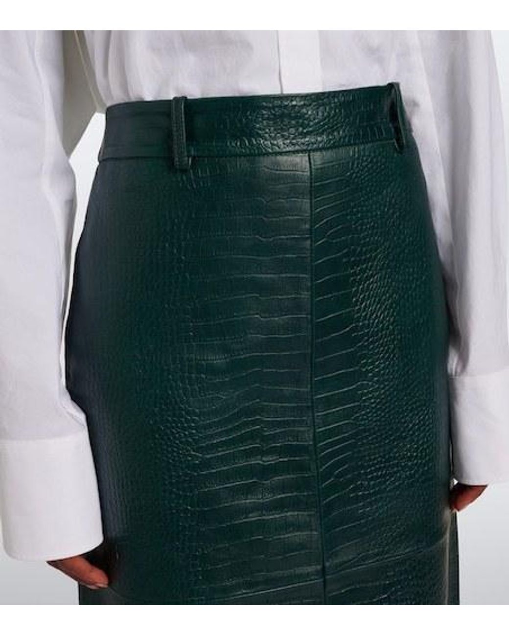 Frankie Shop Green Taney Croc-Effect Leather Pencil Skirt