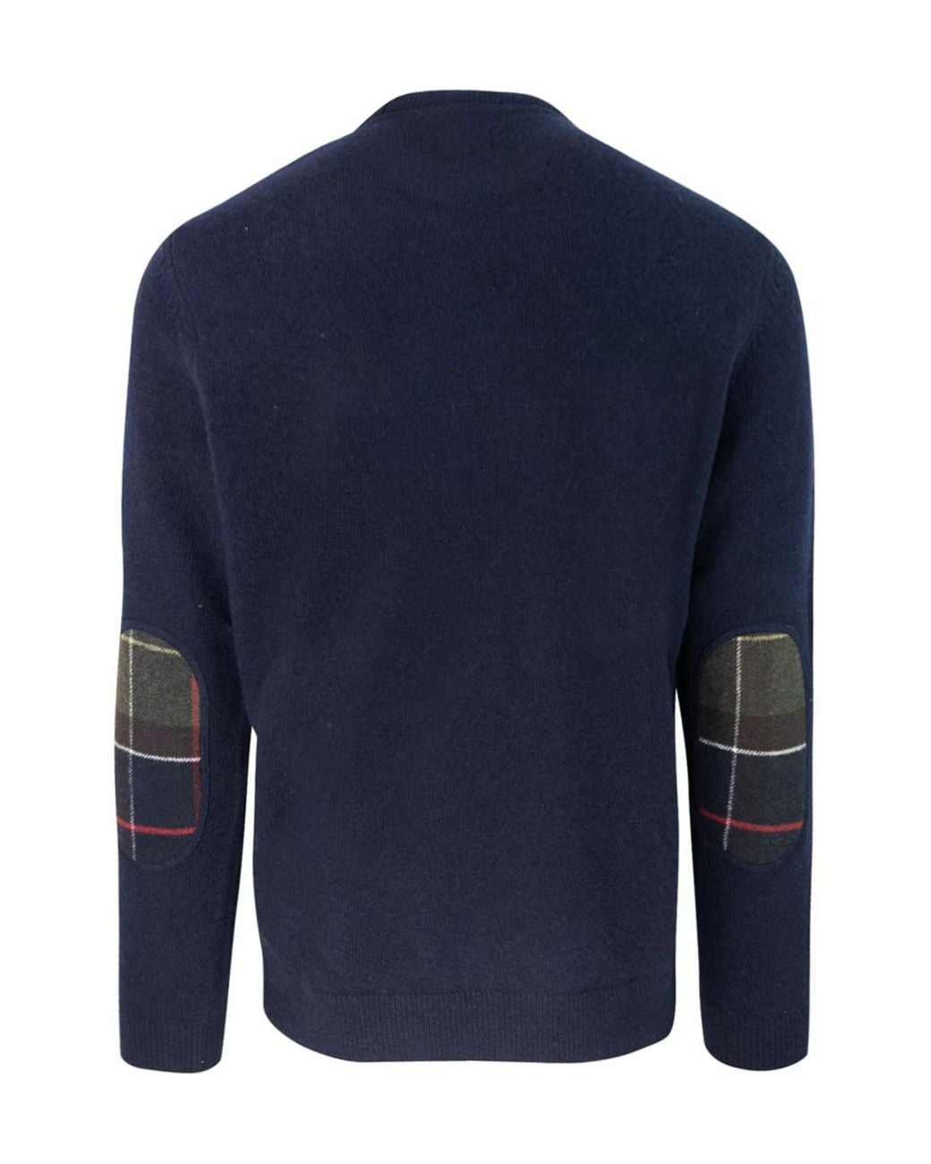 Barbour Blue Checked-Panel Crewneck Jumper for men