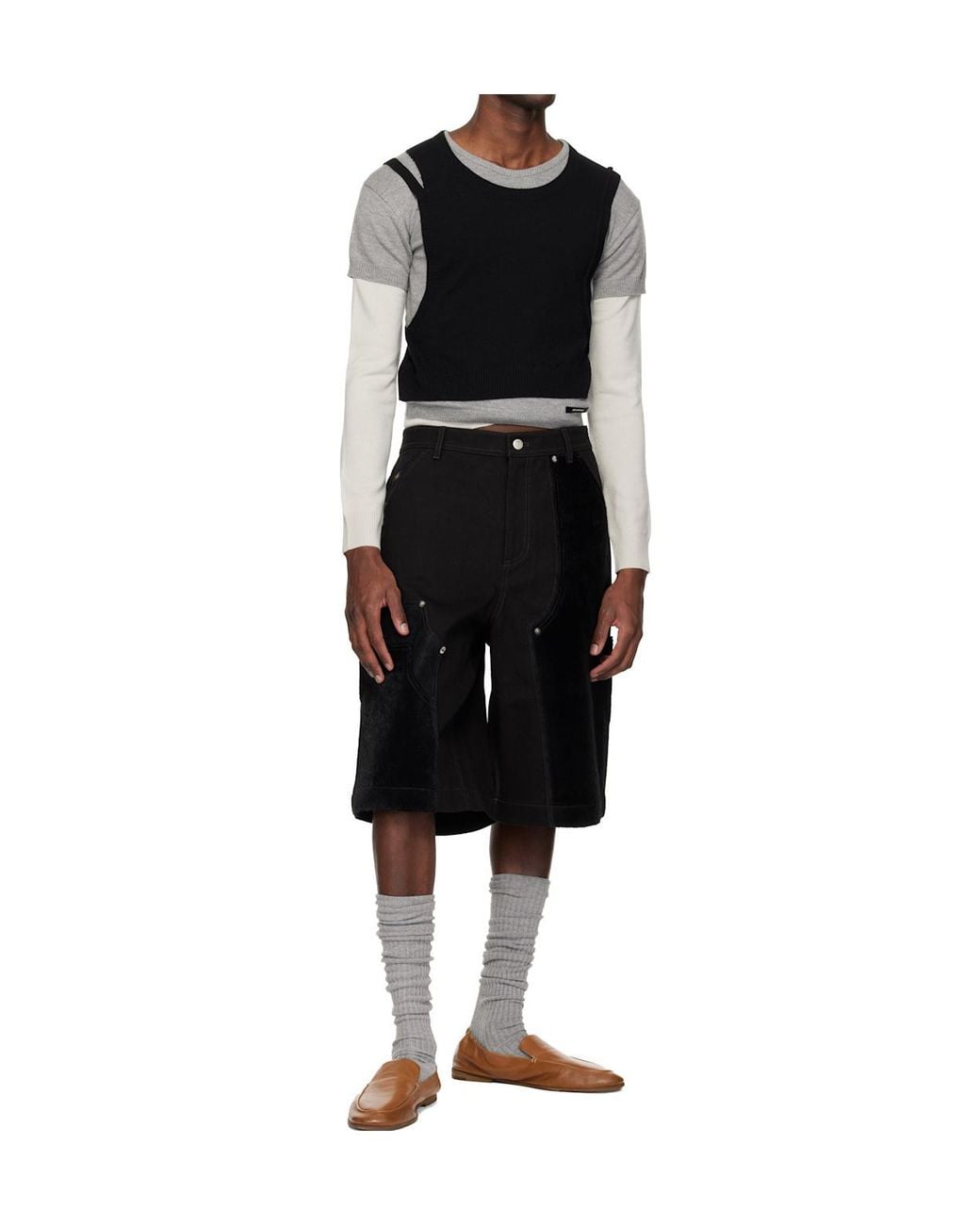 ANDERSSON BELL Black Patchwork Cargo Shorts for men