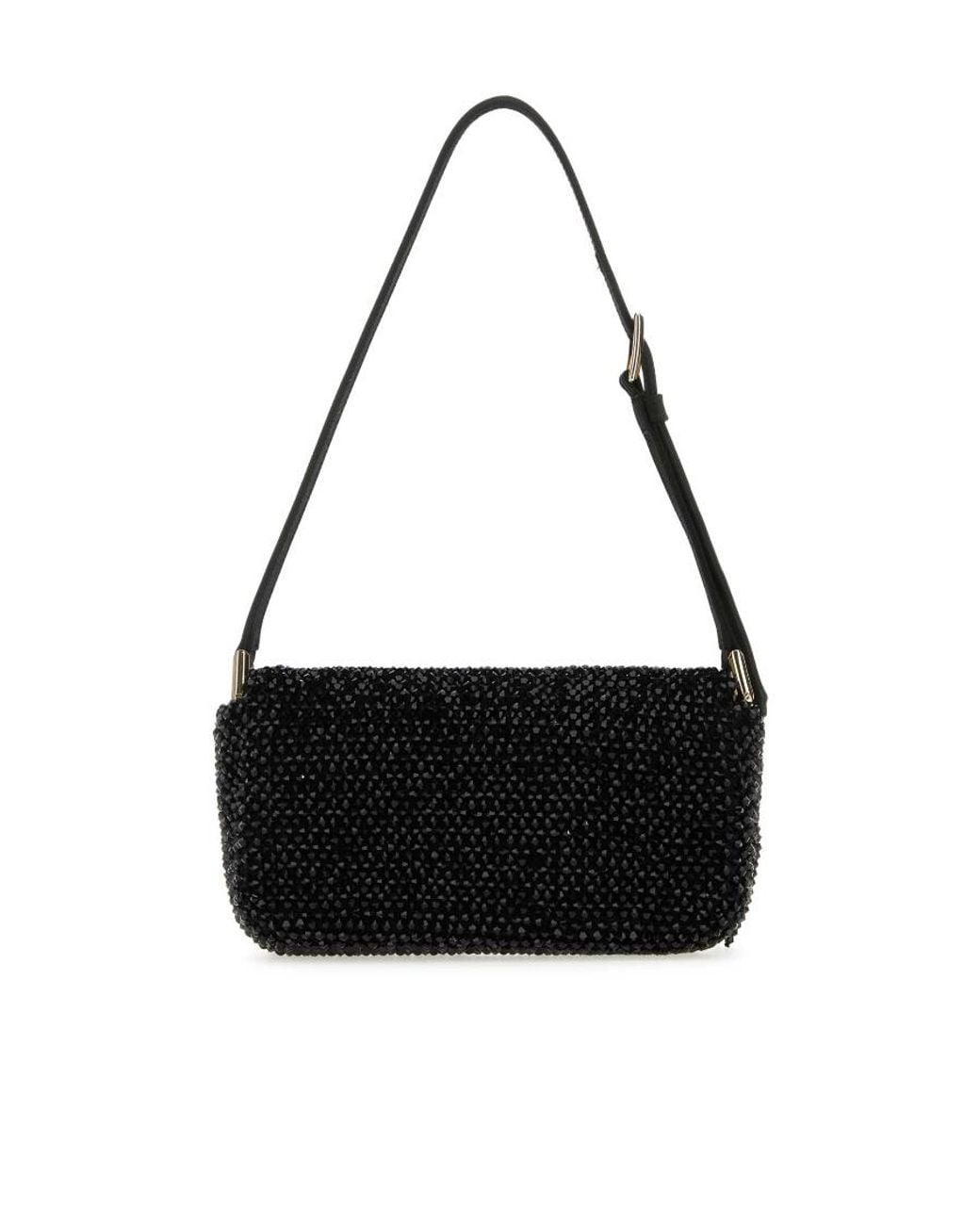 Jimmy Choo Black Avenue Bead-Embellished Foldover Top Mini Shoulder Bag