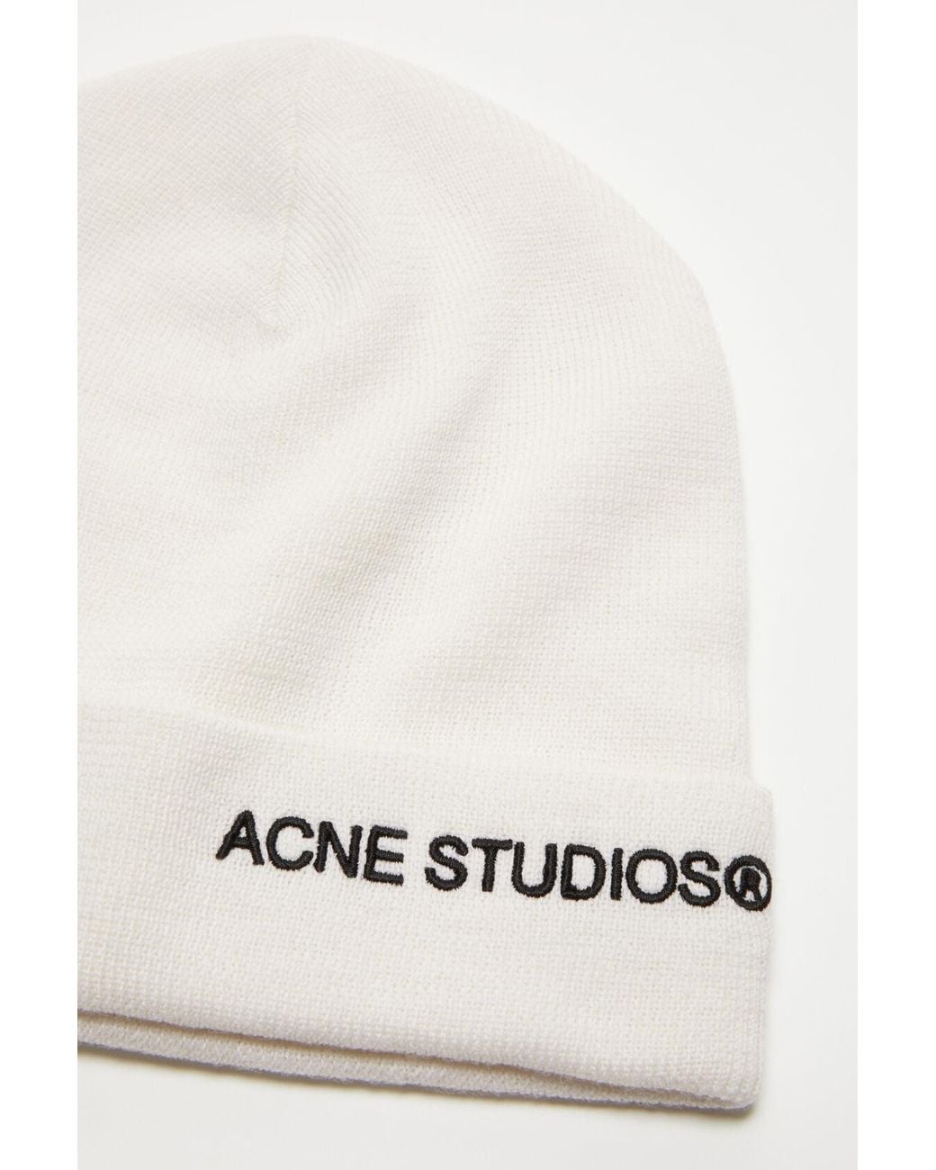 Acne White Logo Embroidered Ribbed Beanie for men