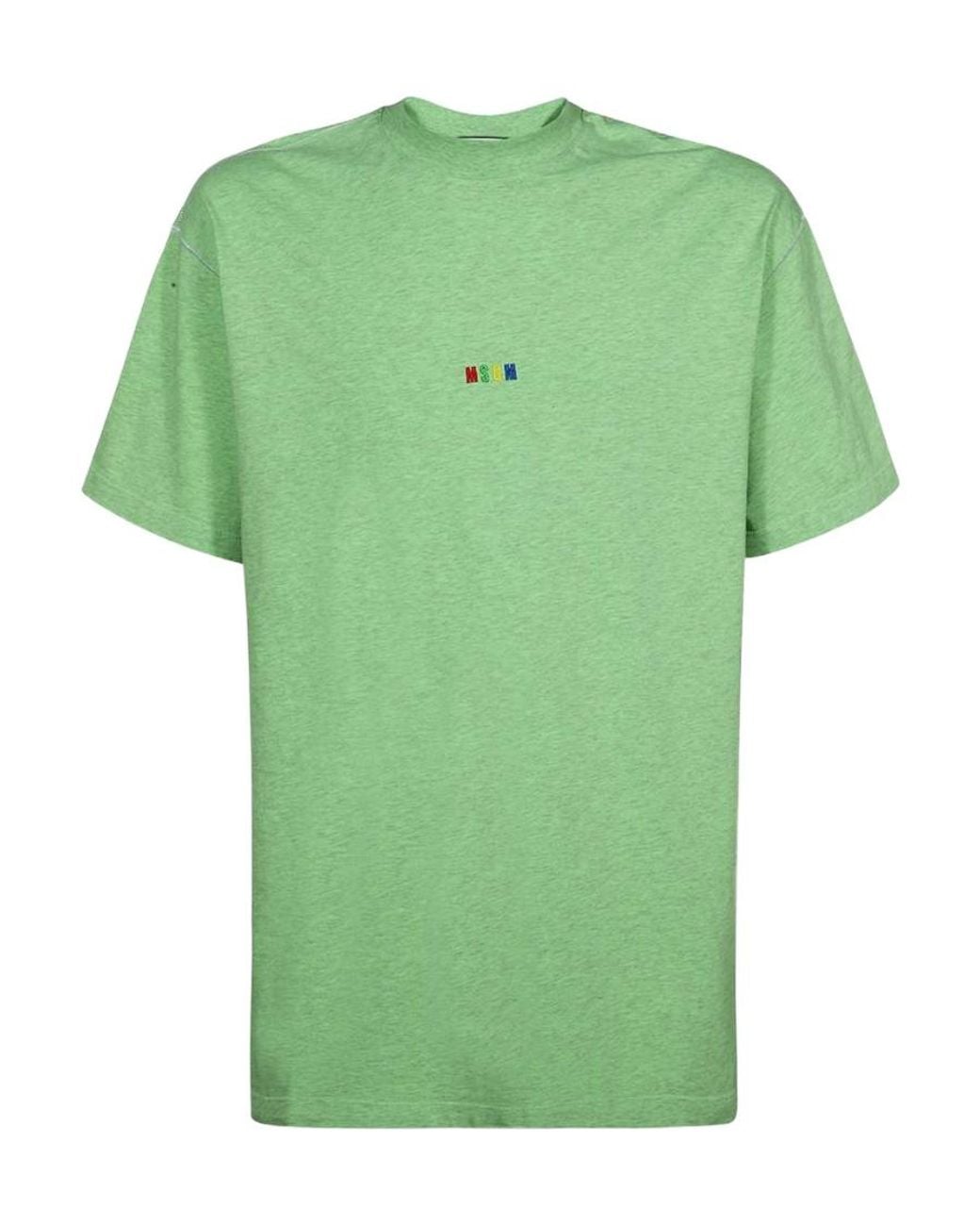 MSGM Green Logo Embroidered Crewneck T-Shirt for men