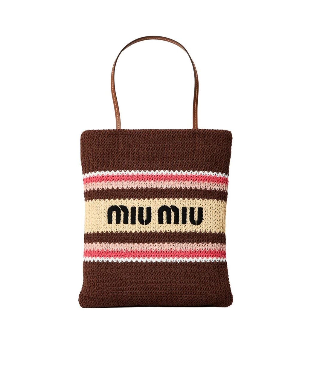 Miu Miu Red Raffia-Effect Woven Tote Bag