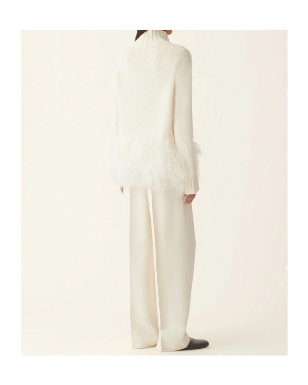 Fabiana Filippi White Feather-Trim Knitted Sweater