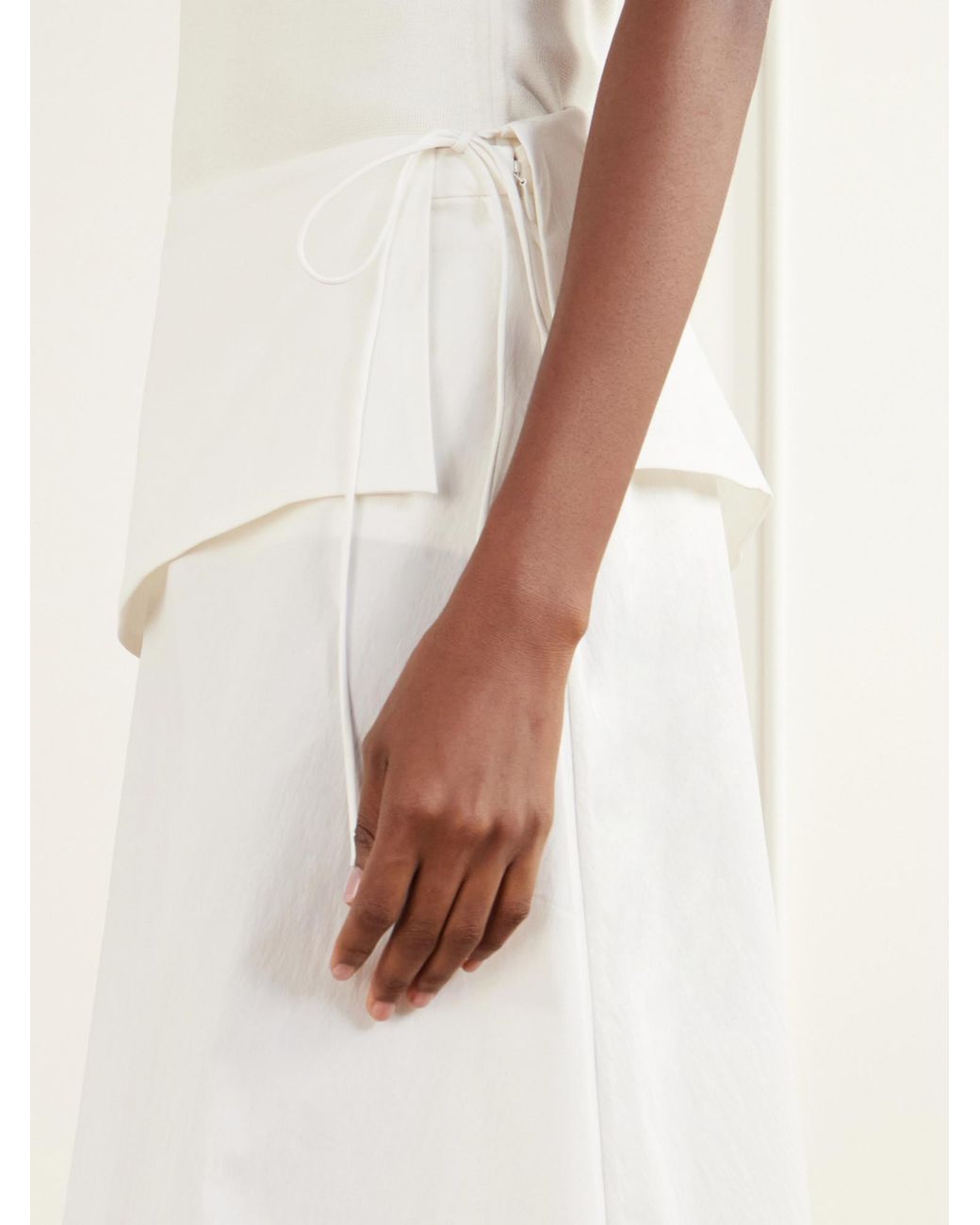 St. Agni White Belted Asymmetric Cotton-Blend Poplin Midi Skirt