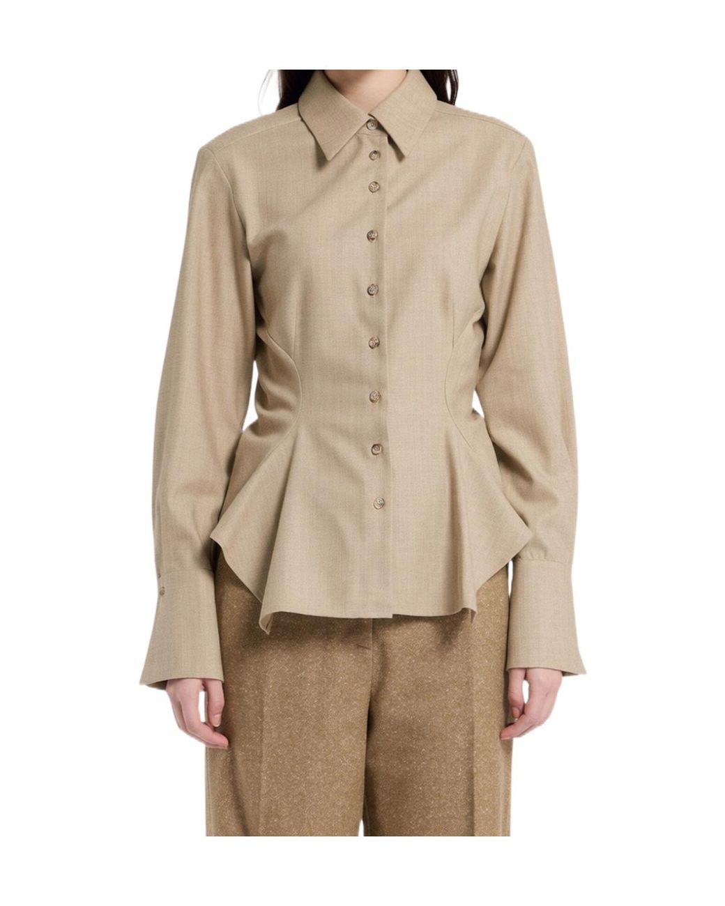 Marella Natural Long-Sleeve Button-Up Shirt