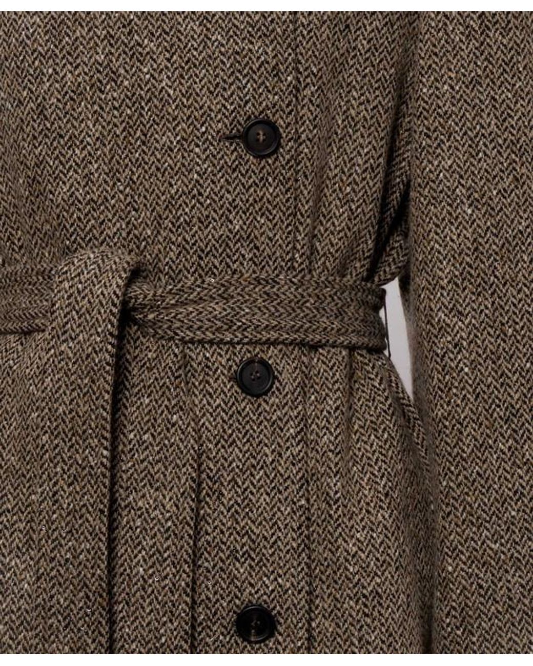 Brunello Cucinelli Gray Sparkling Chevron Belted Coat