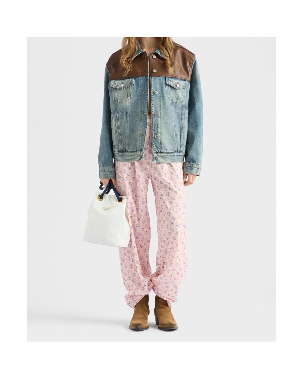 Prada Blue Denim And Leather Blouson Jacket
