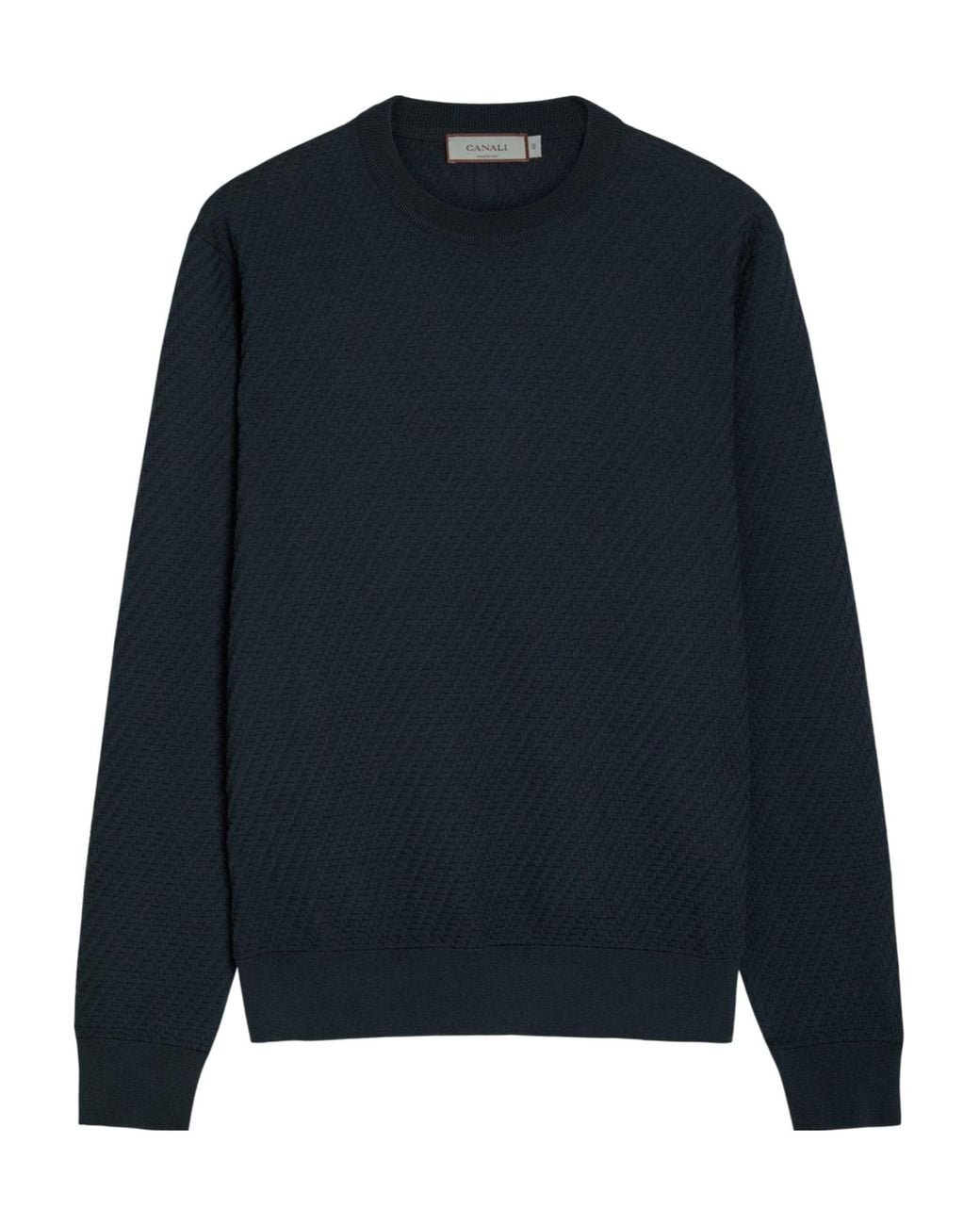 Canali Blue Cotton And Wool Mixed Knitted Sweater for men