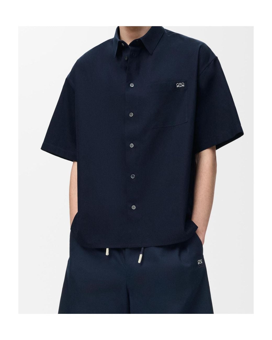 Loewe Blue Anagram-Embroidered Short-Sleeve Shirt for men