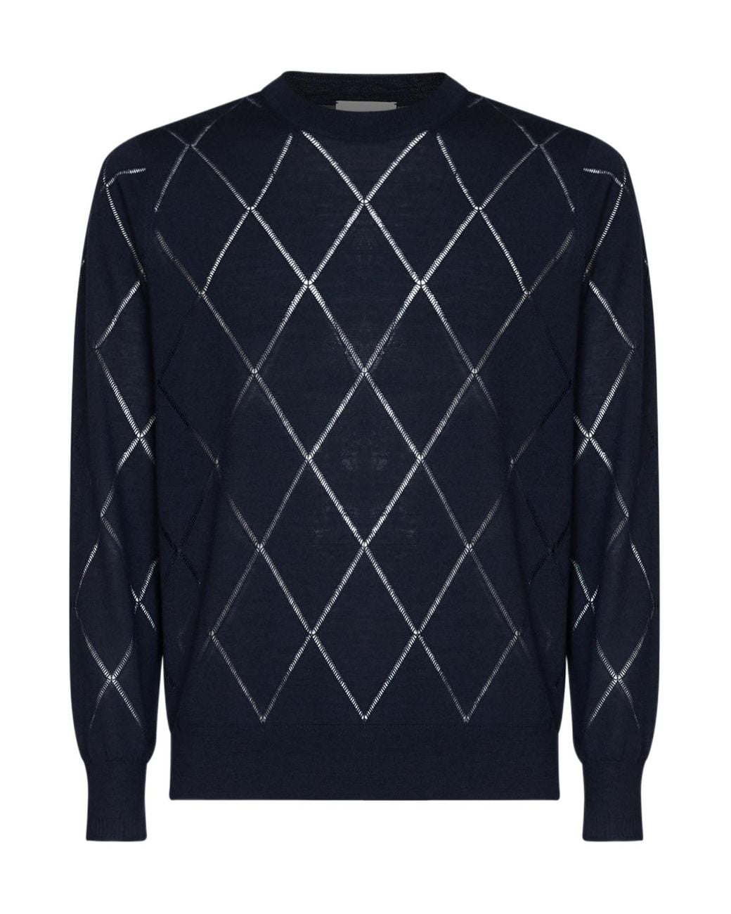 Dries Van Noten Blue Openwork Diamond Knitted Sweater for men