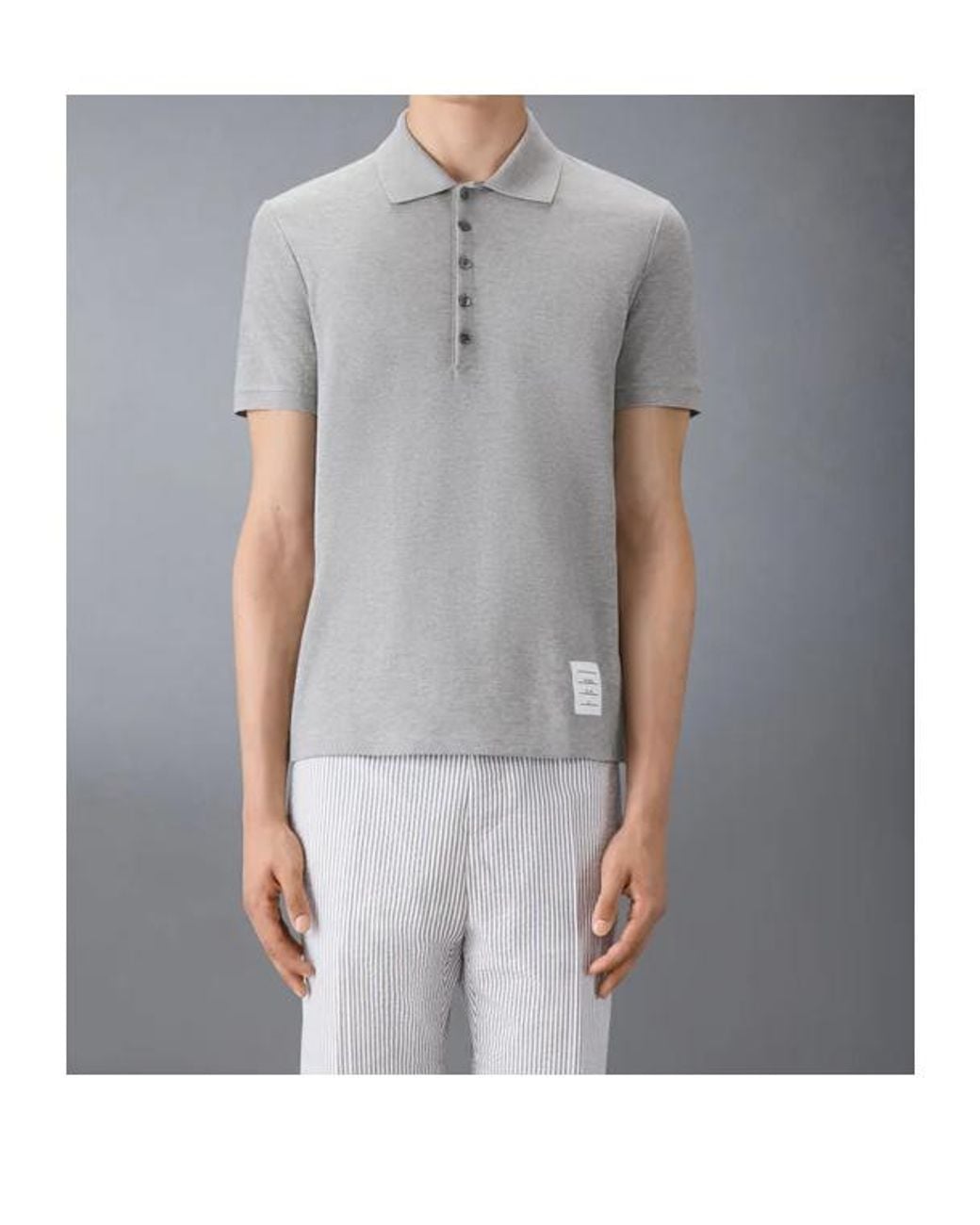 Thom Browne Gray Bar Short-Sleeved Polo Shirt for men