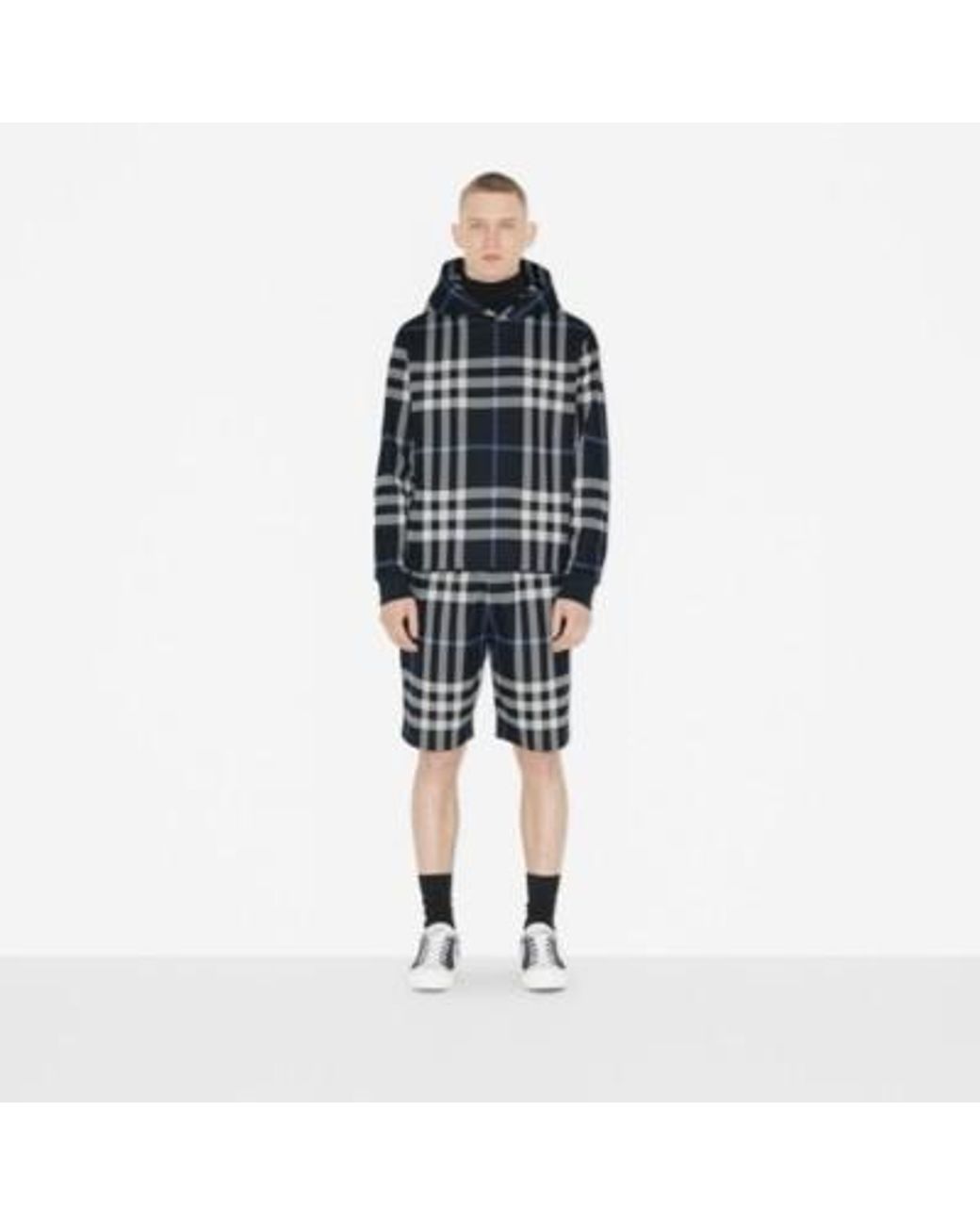 Burberry Blue Check-Pattern Straight-Hem Hoodie for men