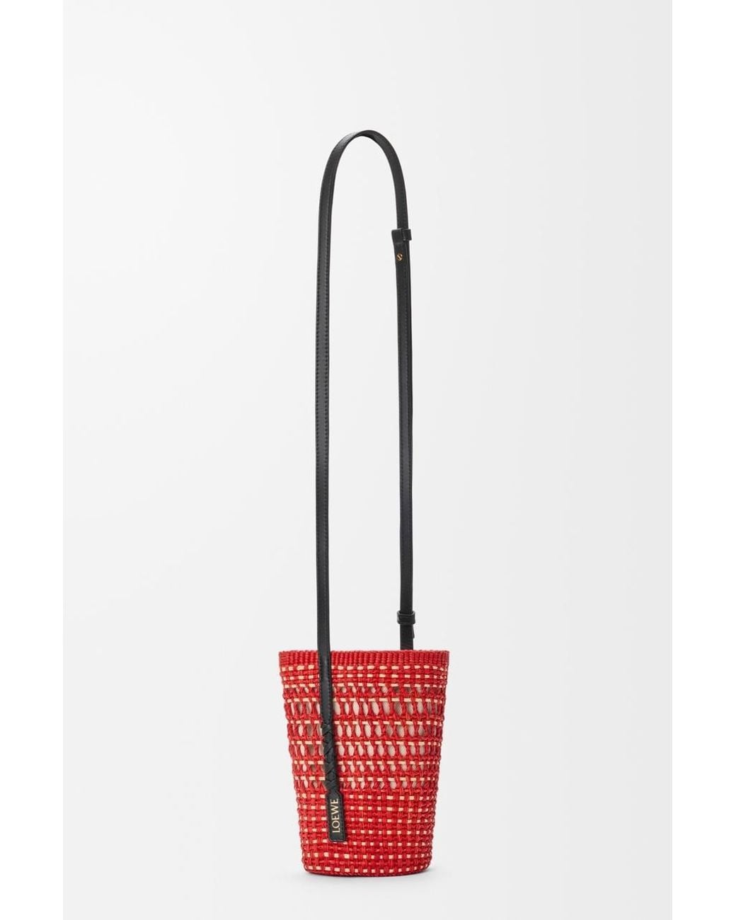 Loewe Red Paulas Ibiza Braid Pocket Bucket Bag