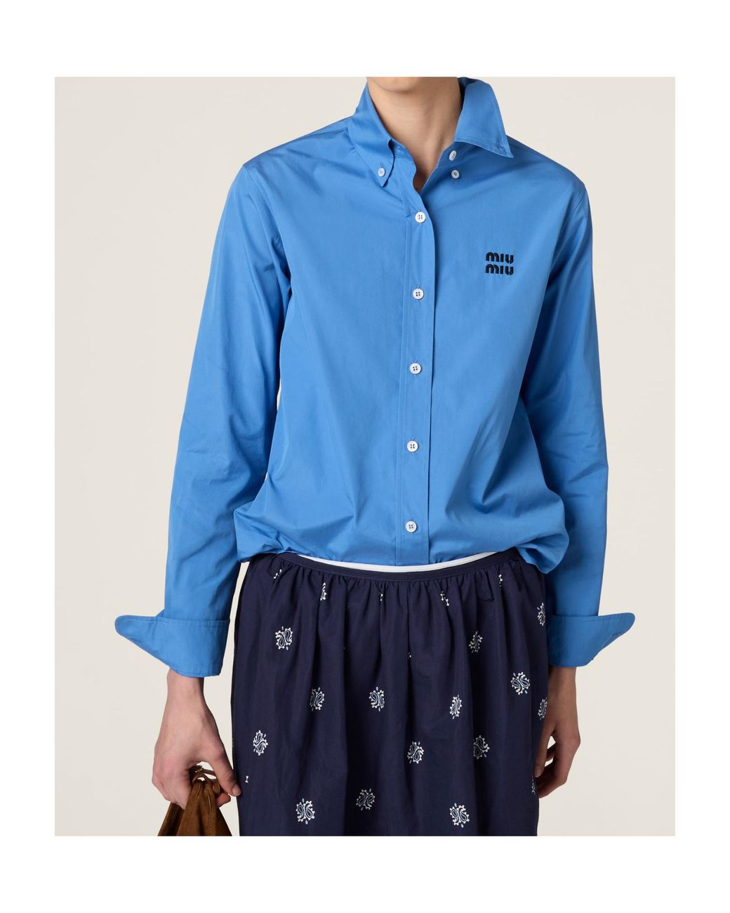 Miu Miu Blue Logo-Embroidered Button-Up Shirt