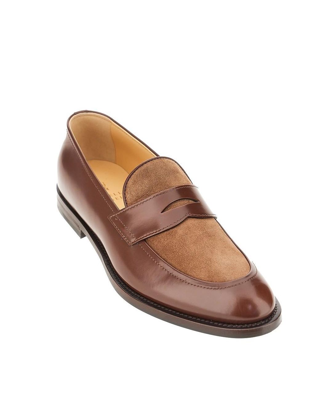 Brunello Cucinelli Brown Panelled Leather Penny Loafers for men