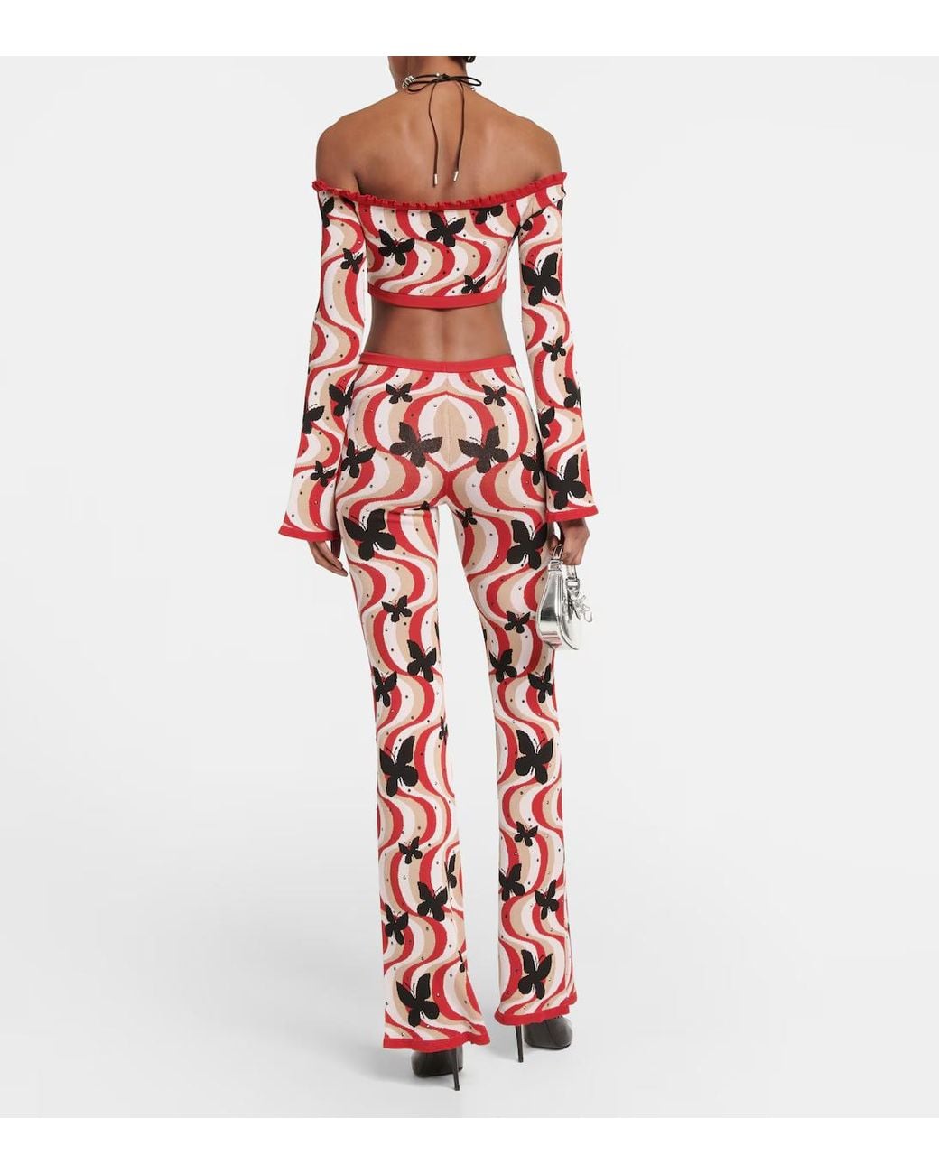 Alessandra Rich Red Printed High-Rise Flare Pants