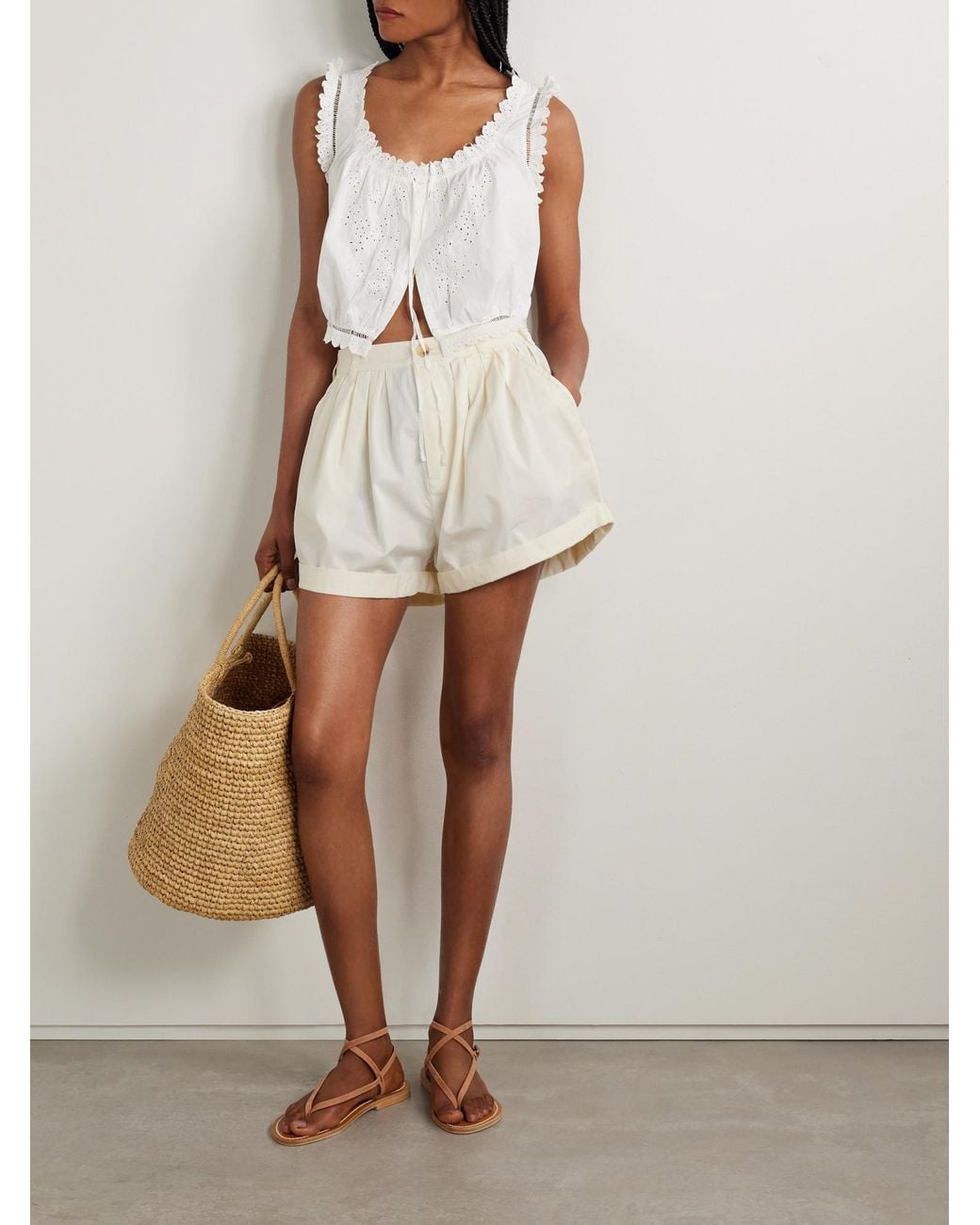 Doen White Pleated Organic Cotton-Poplin Shorts