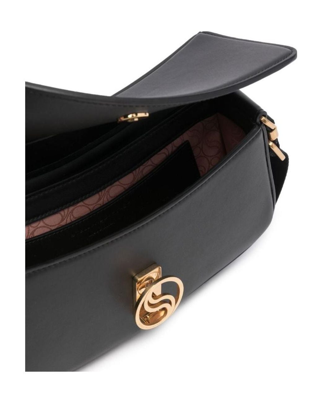 Stella McCartney Black S-Wave Logo Plaque Fold-Over Shoulder Bag